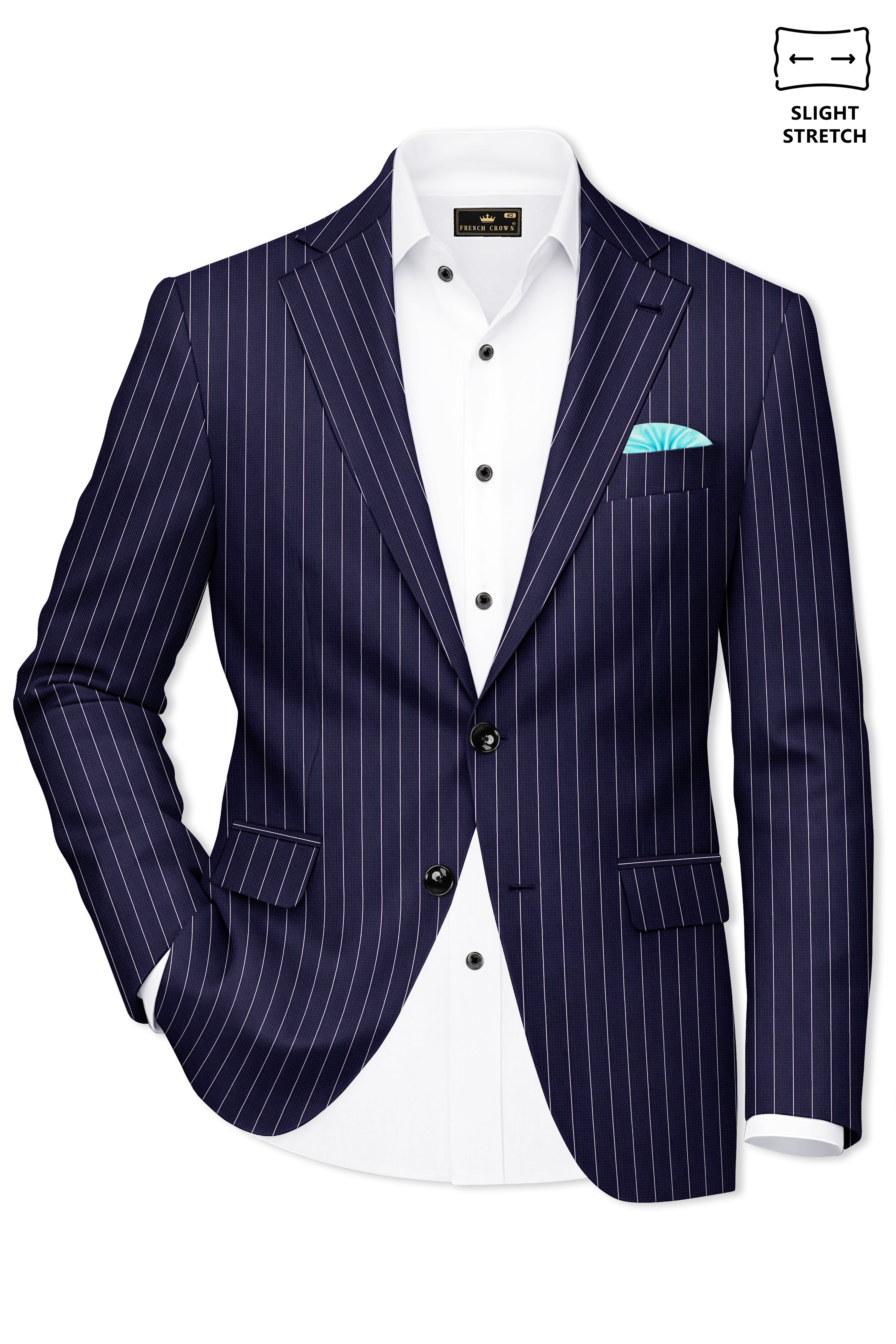 Ascot-Berry Blue And Bright White Chalk Striped Wool Rich Slight Stretch Single Breasted Blazer