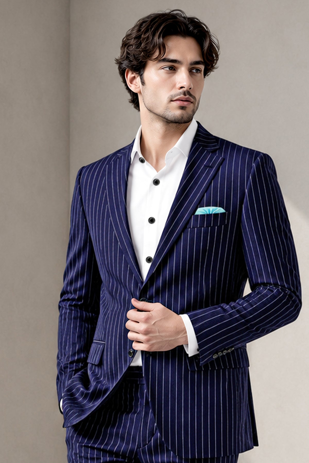 Ascot-Berry Blue And Bright White Chalk Striped Wool Rich Slight Stretch Single Breasted Blazer