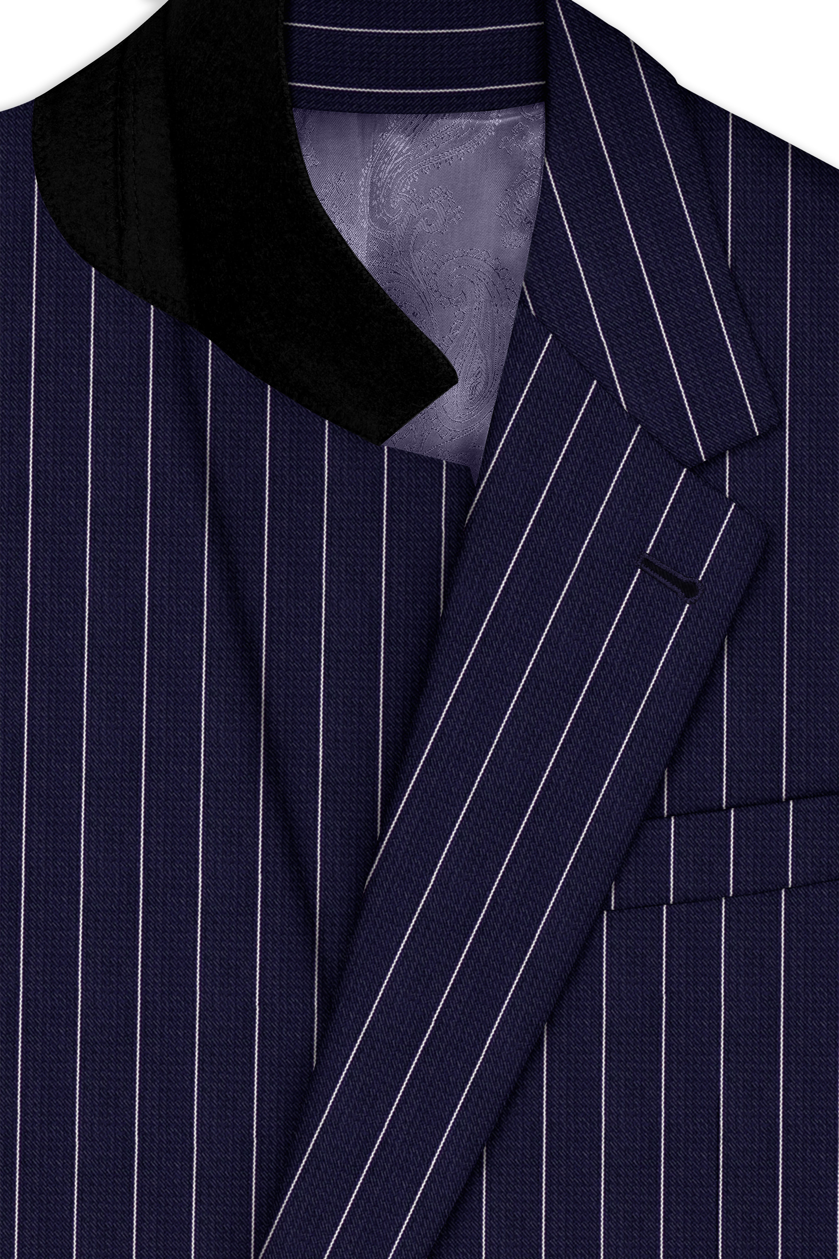 Ascot-Berry Blue And Bright White Chalk Striped Wool Rich Slight Stretch Single Breasted Blazer