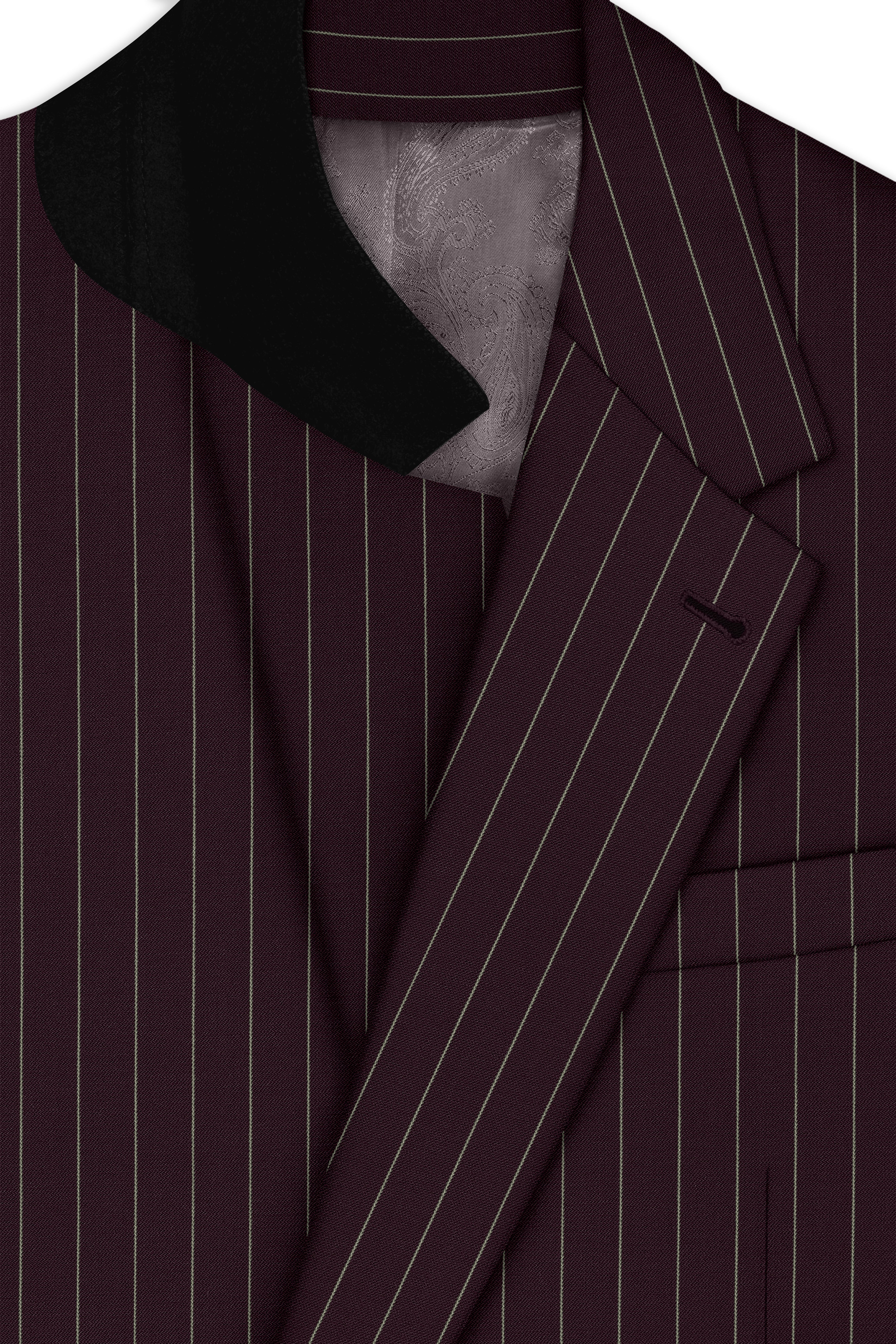 Valiant-Seal Maroon And Bright White Chalk Striped Wool Rich Slight Stretch Single Breasted Blazer