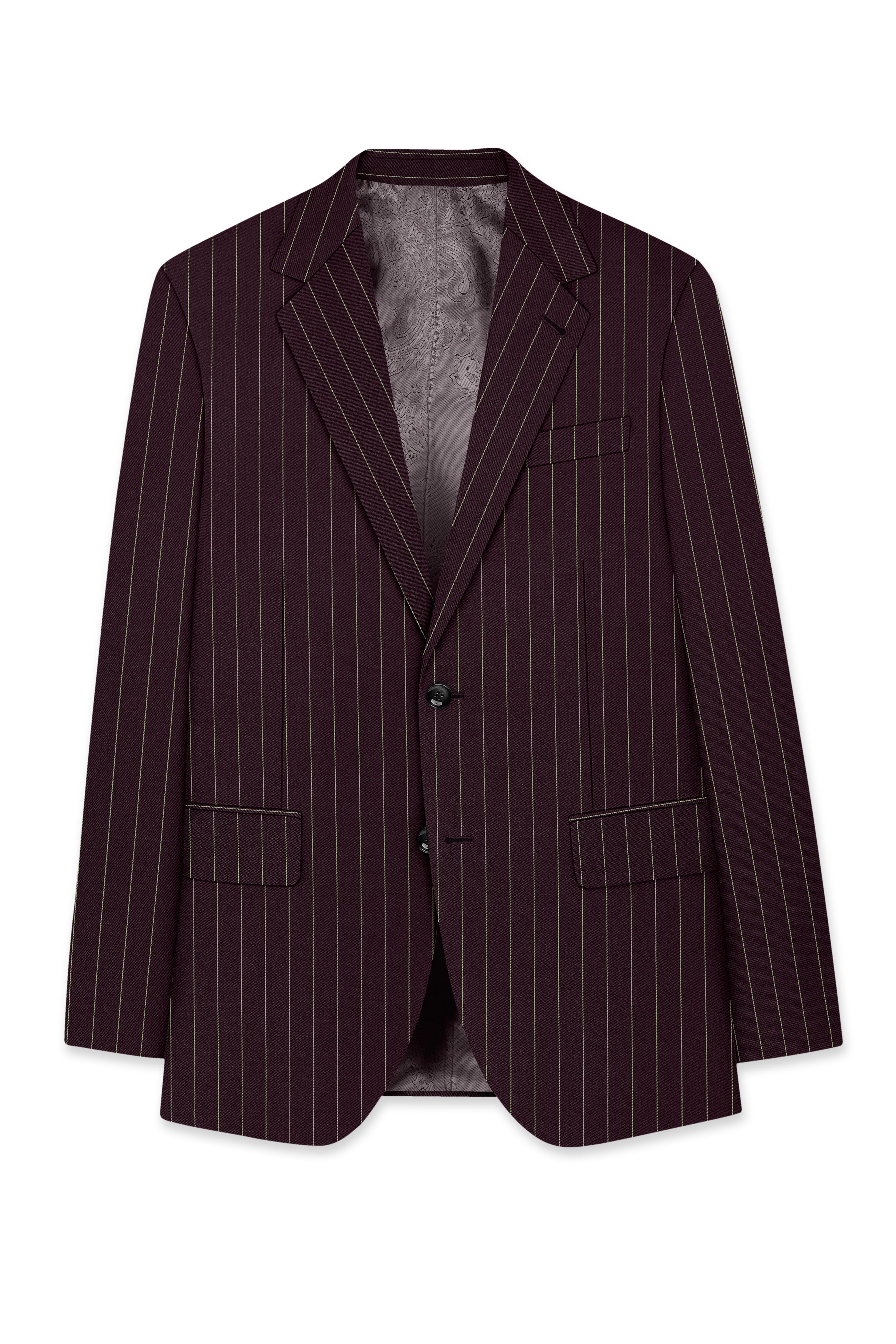 Valiant-Seal Maroon And Bright White Chalk Striped Wool Rich Slight Stretch Single Breasted Blazer
