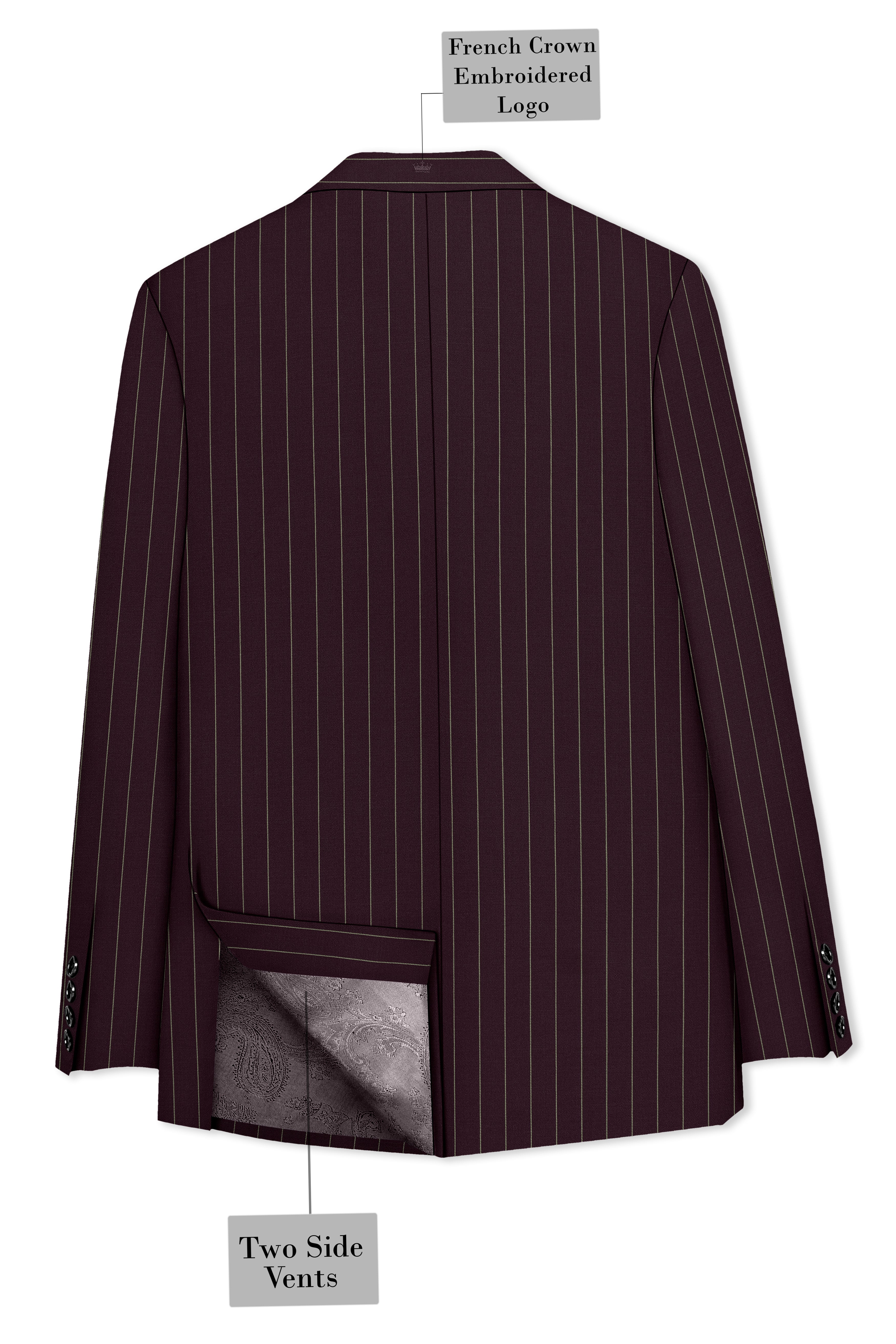 Valiant-Seal Maroon And Bright White Chalk Striped Wool Rich Slight Stretch Single Breasted Blazer
