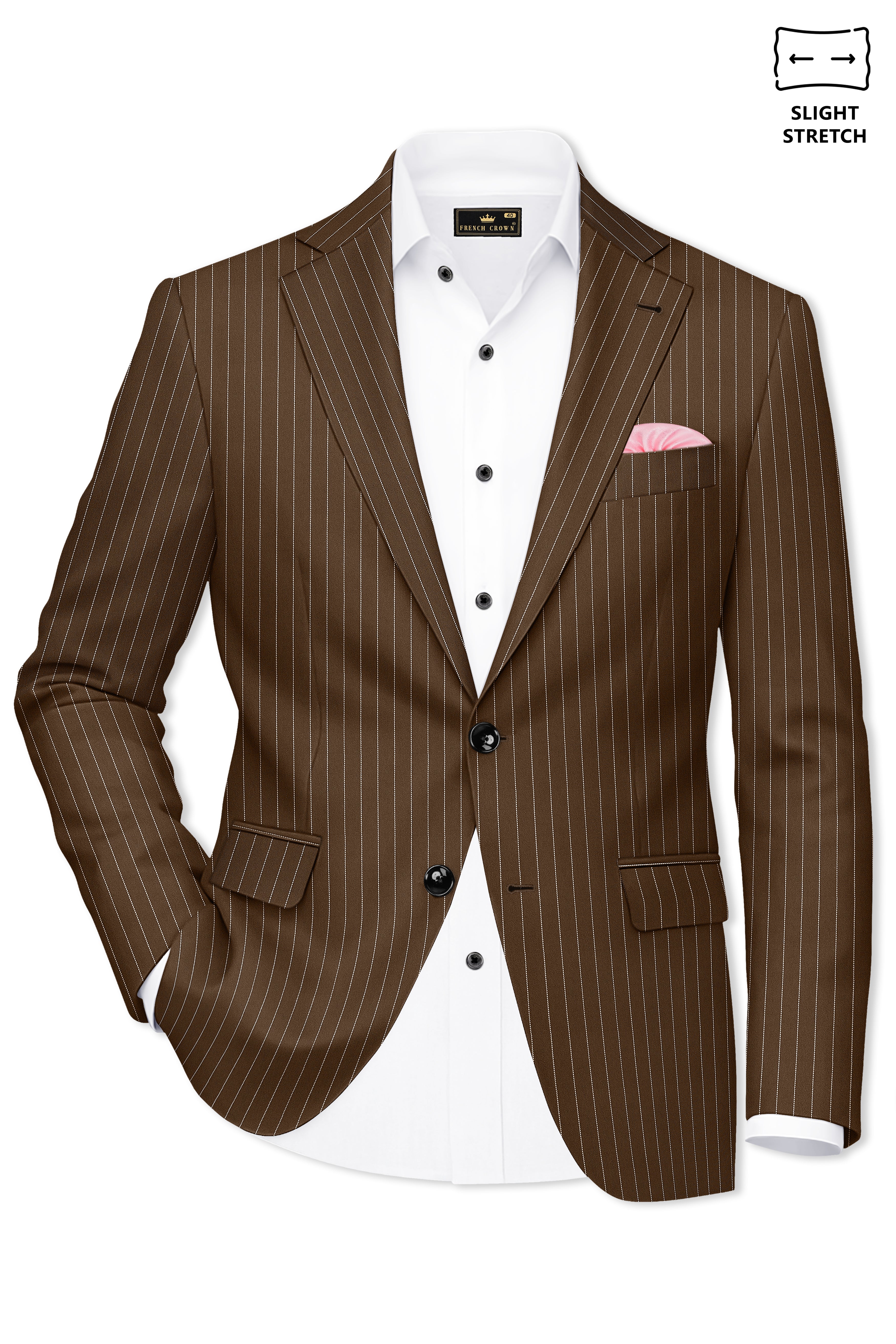 Bristol-Iroko Brown And Bright White Chalk Stripes Premium Wool