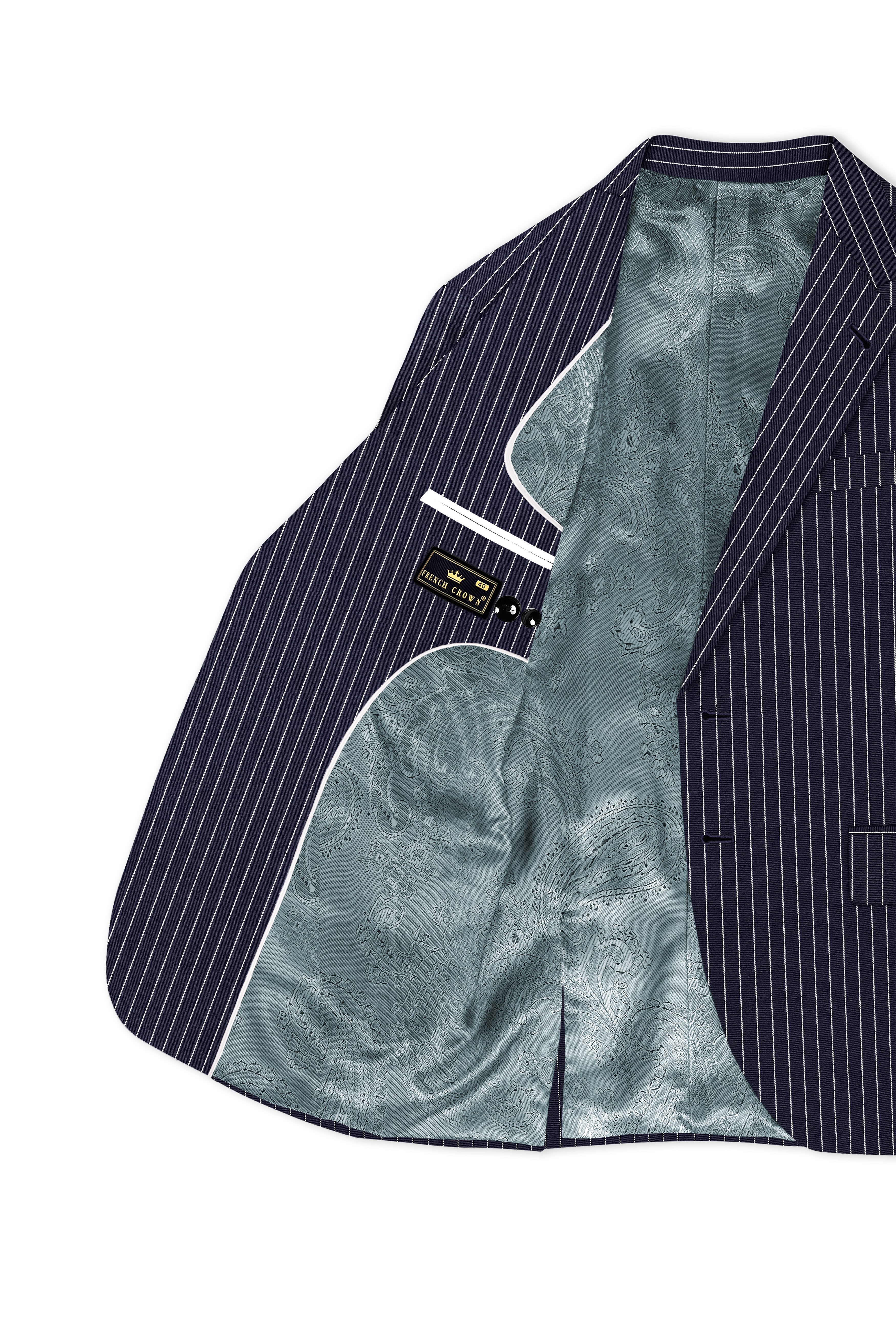Aurelius-Cinder Blue Bright White Chalk Striped Wool Rich Slight Stretch Single Breasted Blazer