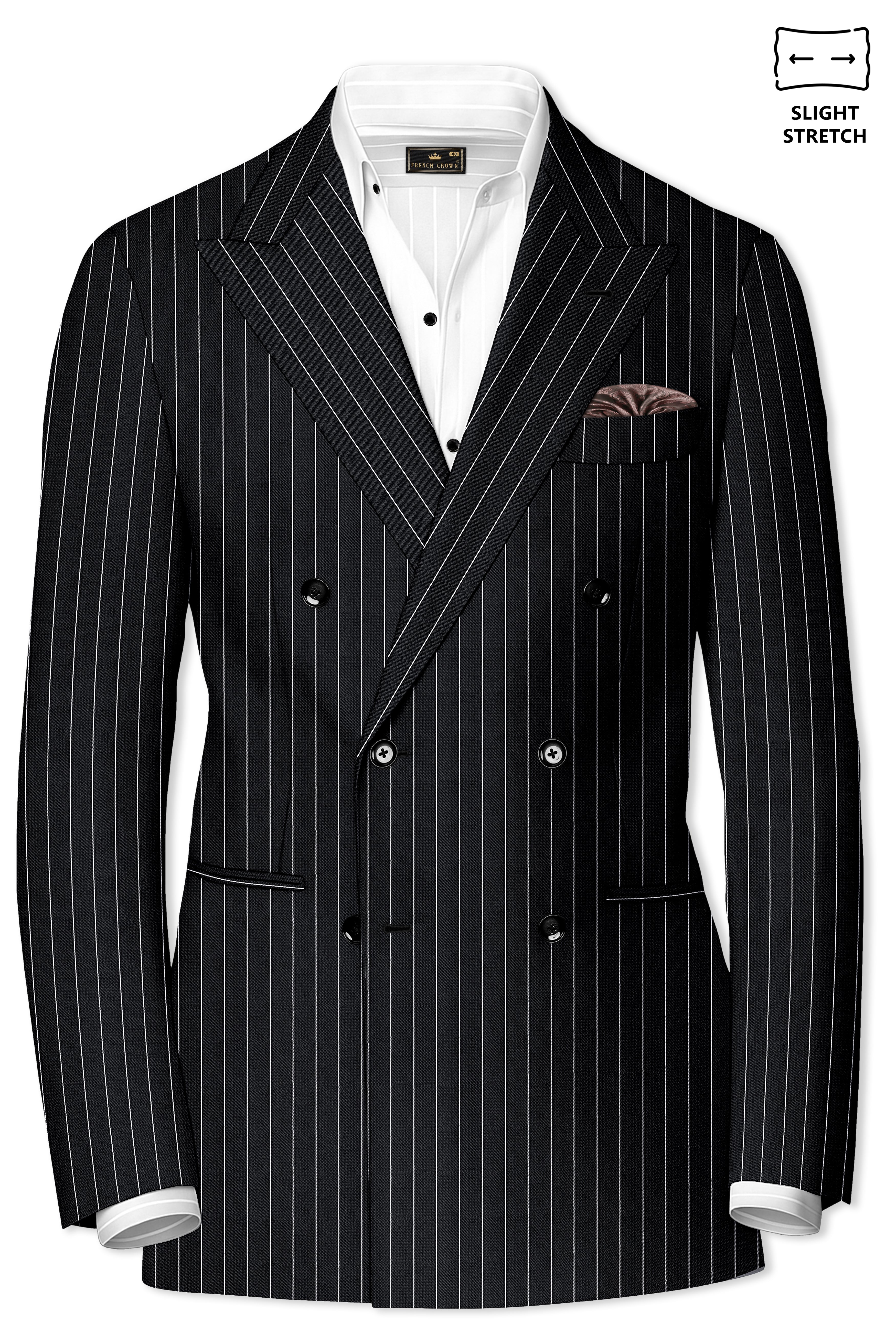 Viceroy-Jade Black And Bright White Chalk Striped Wool Rich Slight Stretch Double Breasted Blazer