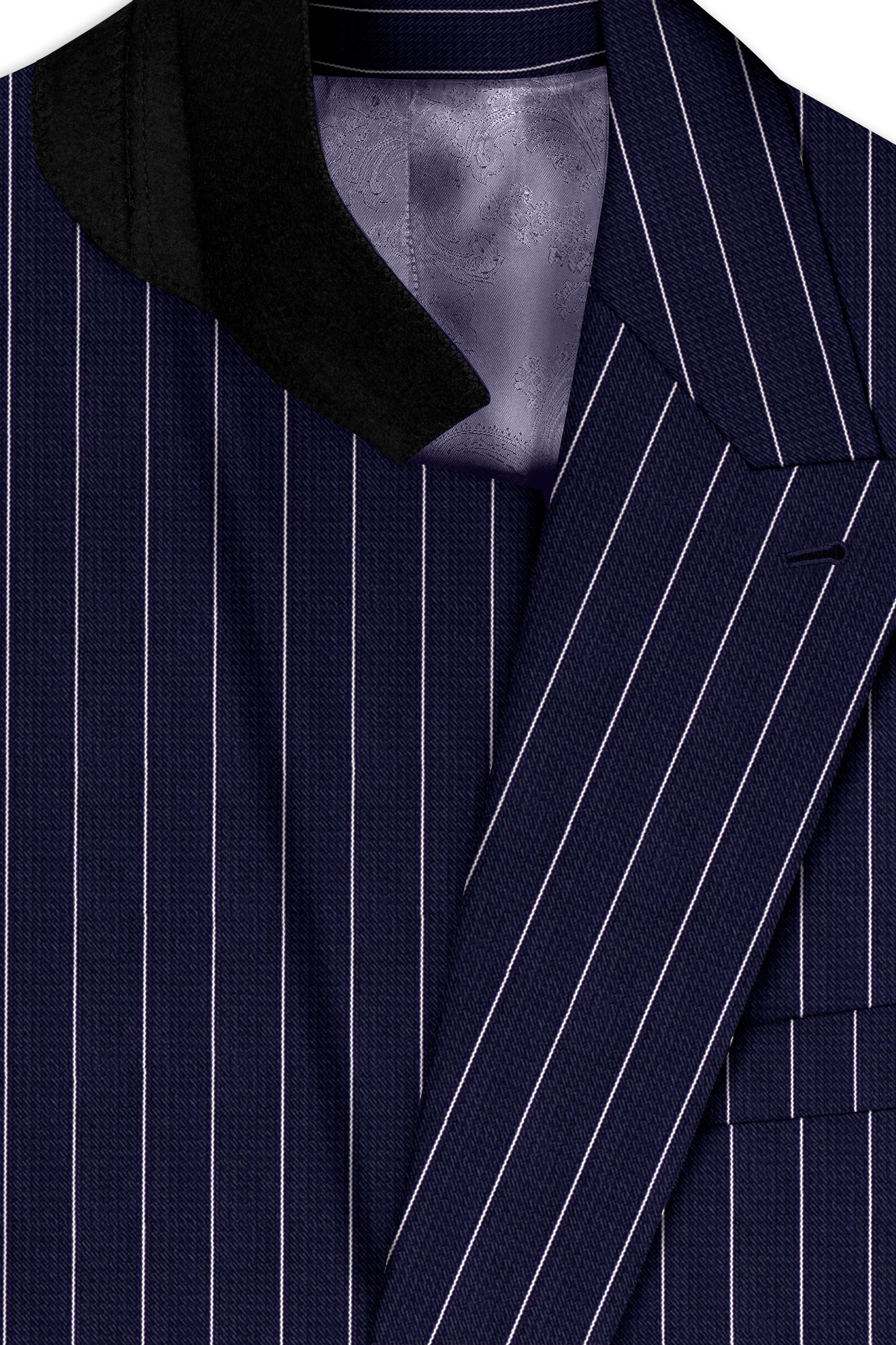Ascot-Berry Blue And Bright White Chalk Striped Wool Rich Slight Stretch Double Breasted Blazer
