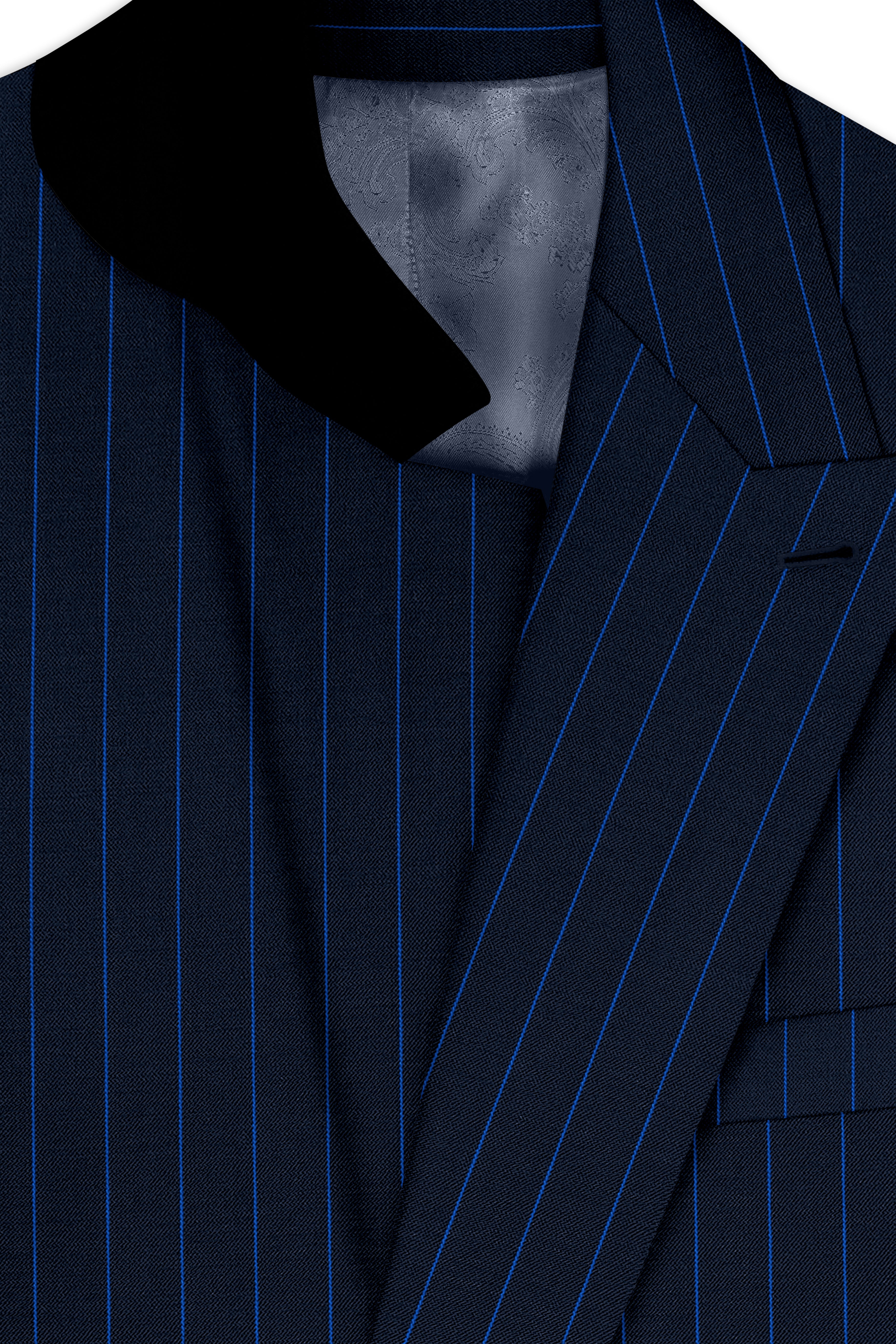 Strivon-Tealish Blue Chalk Striped Wool Rich Slight Stretch Double Breasted Blazer