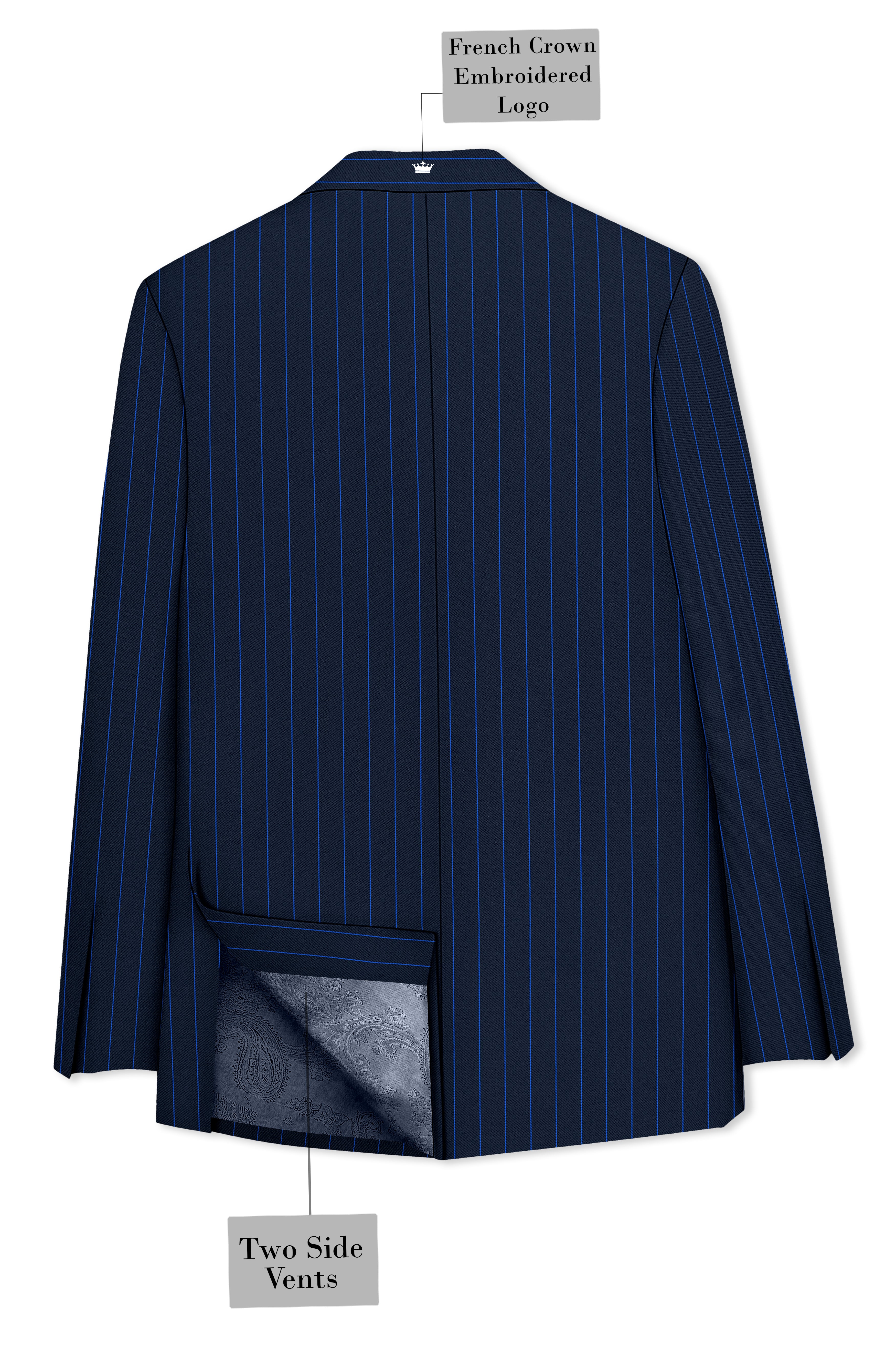 Strivon-Tealish Blue Chalk Striped Wool Rich Slight Stretch Double Breasted Blazer