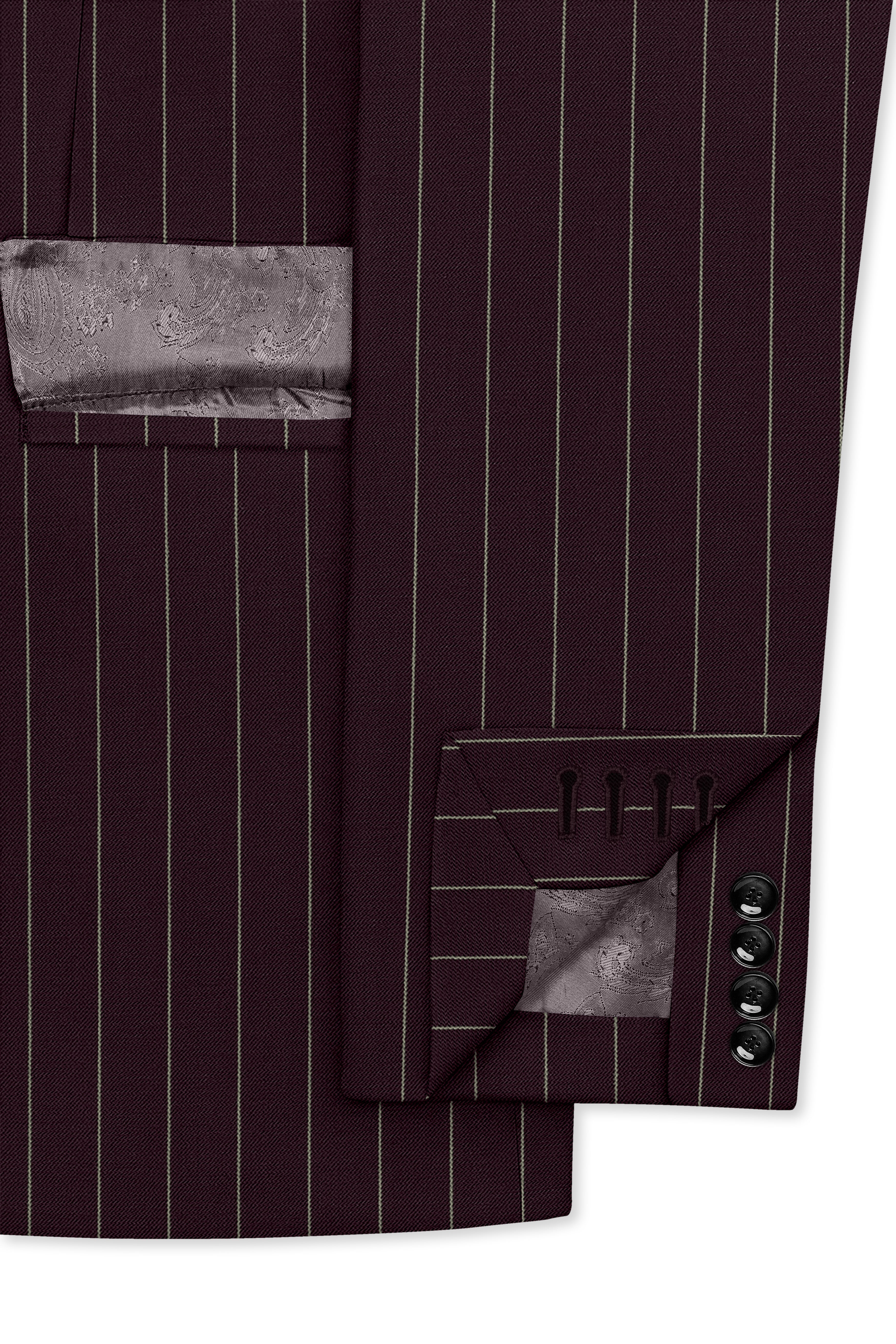 Valiant-Seal Maroon And Bright White Chalk Striped Wool Rich Slight Stretch Double Breasted Blazer