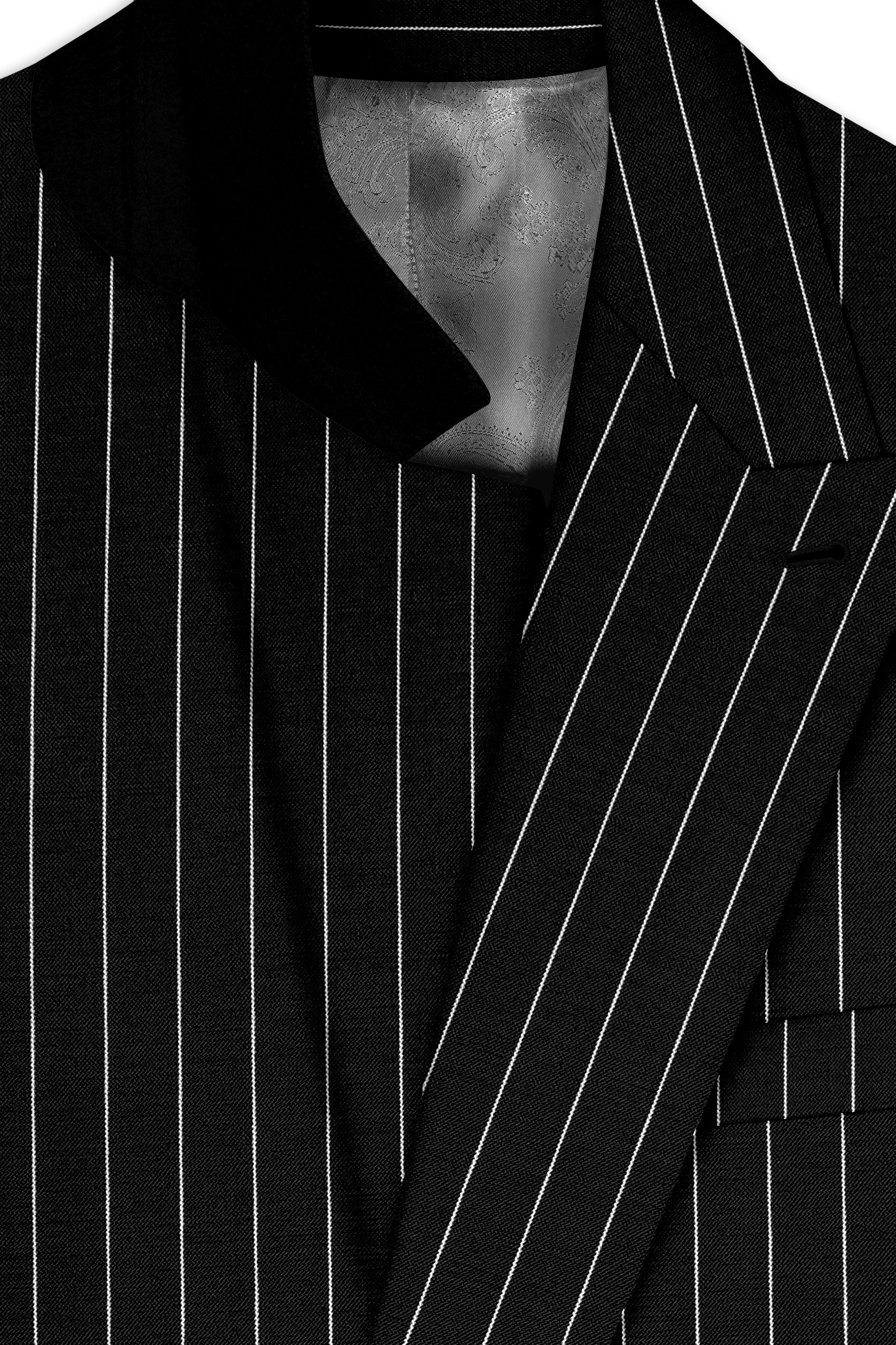 Noirline-Jade Black And Bright White Awning Striped Wool Rich Slight Stretch Double Breasted Blazer