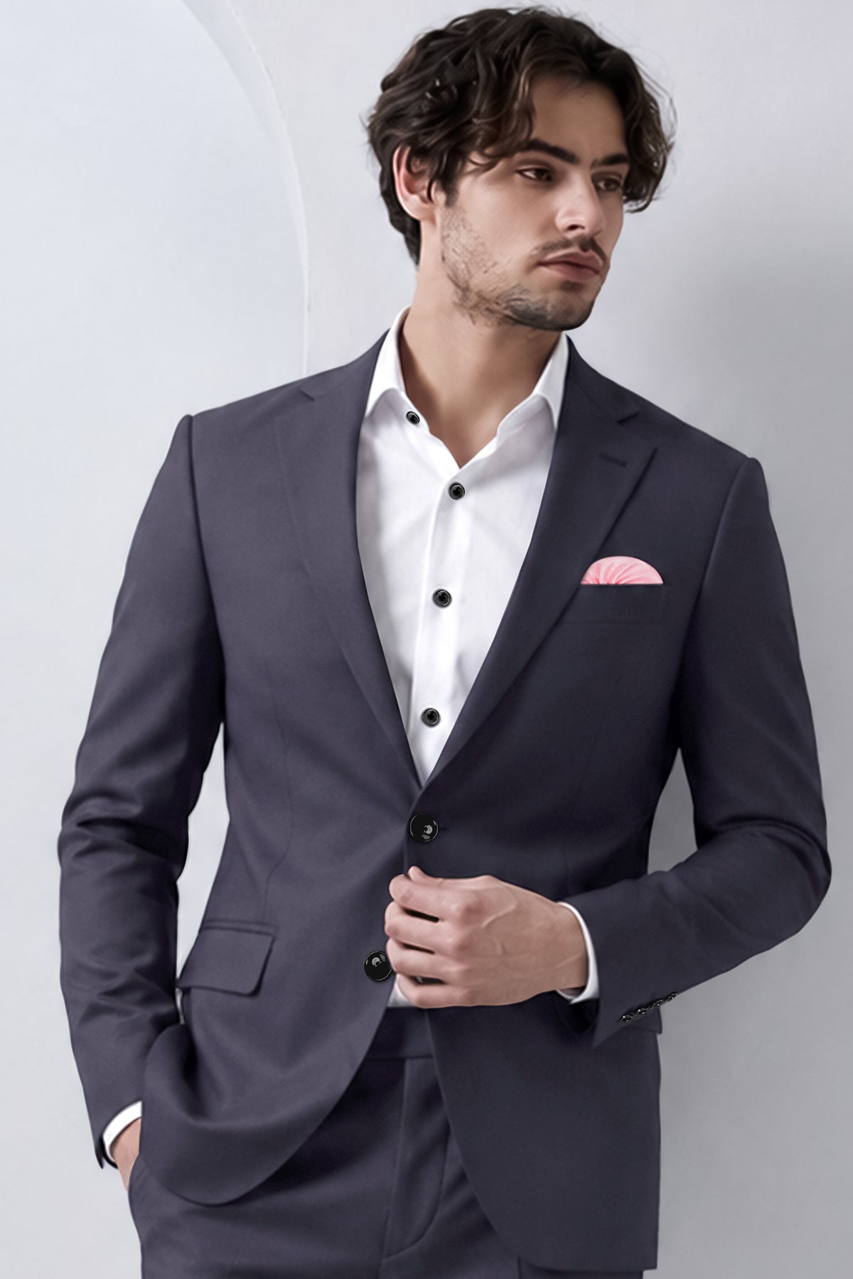 Aeris-Bastilie Gray 4-Way Stretch Wrinkle-Free Fluid Drape Fabric Single Breasted Blazer