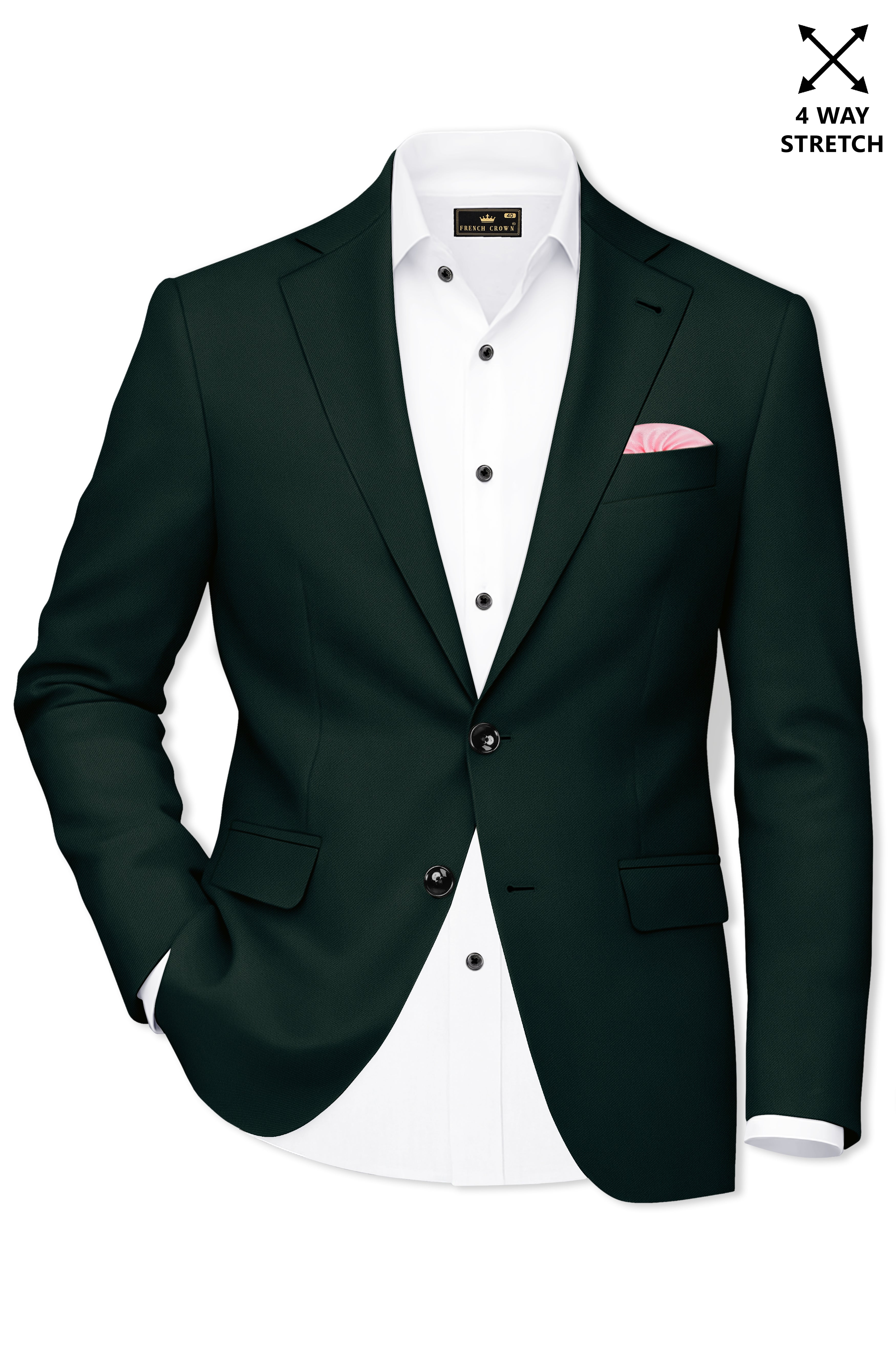 Verde-Aztec Green 4-Way Stretch Wrinkle-Free Fluid Drape Fabric Single Breasted Blazer