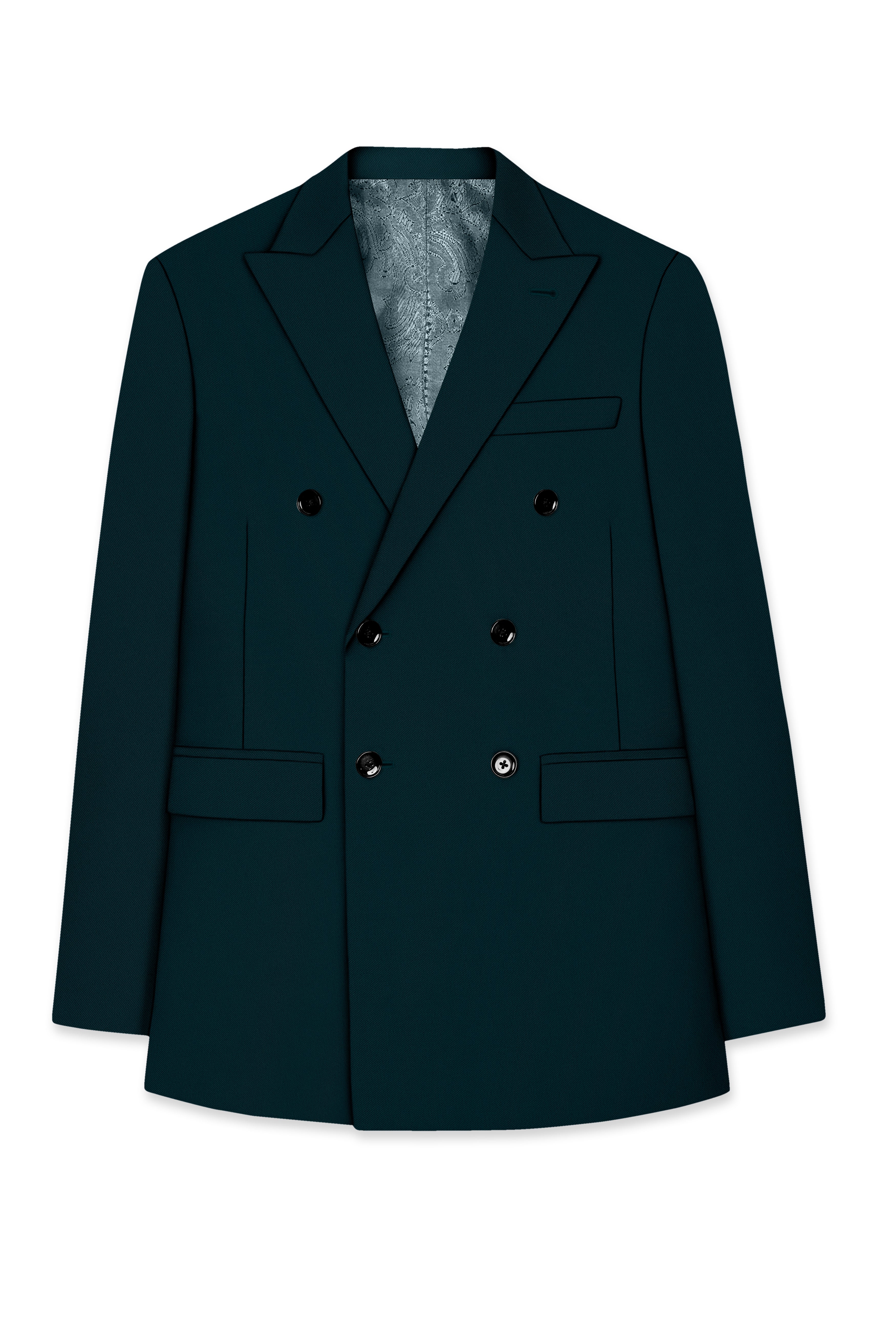 Canopy-Daintree Green 4-Way Stretch Wrinkle-Free Fluid Drape Fabric Double Breasted Blazer