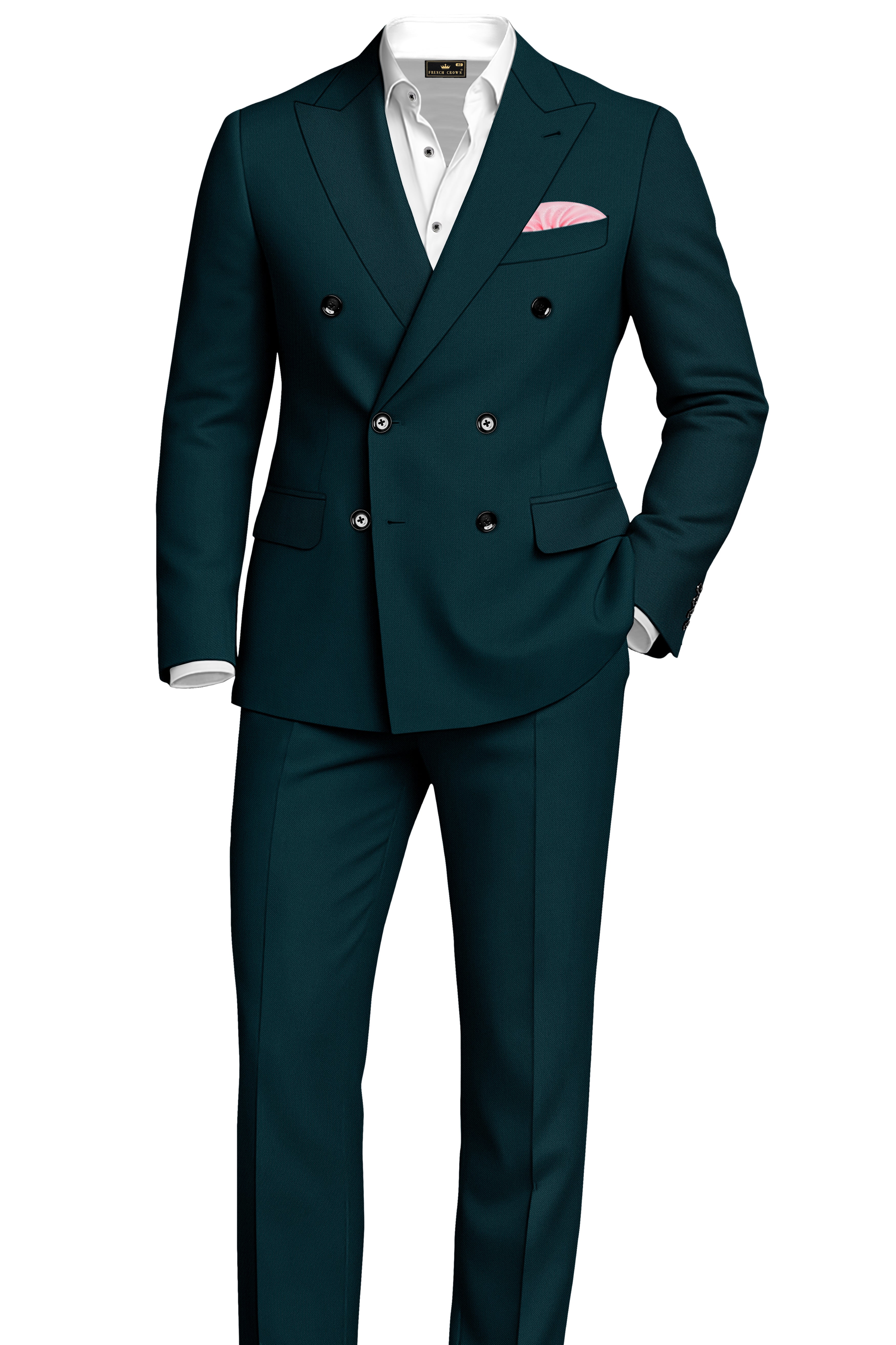 Canopy-Daintree Green 4-Way Stretch Wrinkle-Free Fluid Drape Fabric Double Breasted Blazer