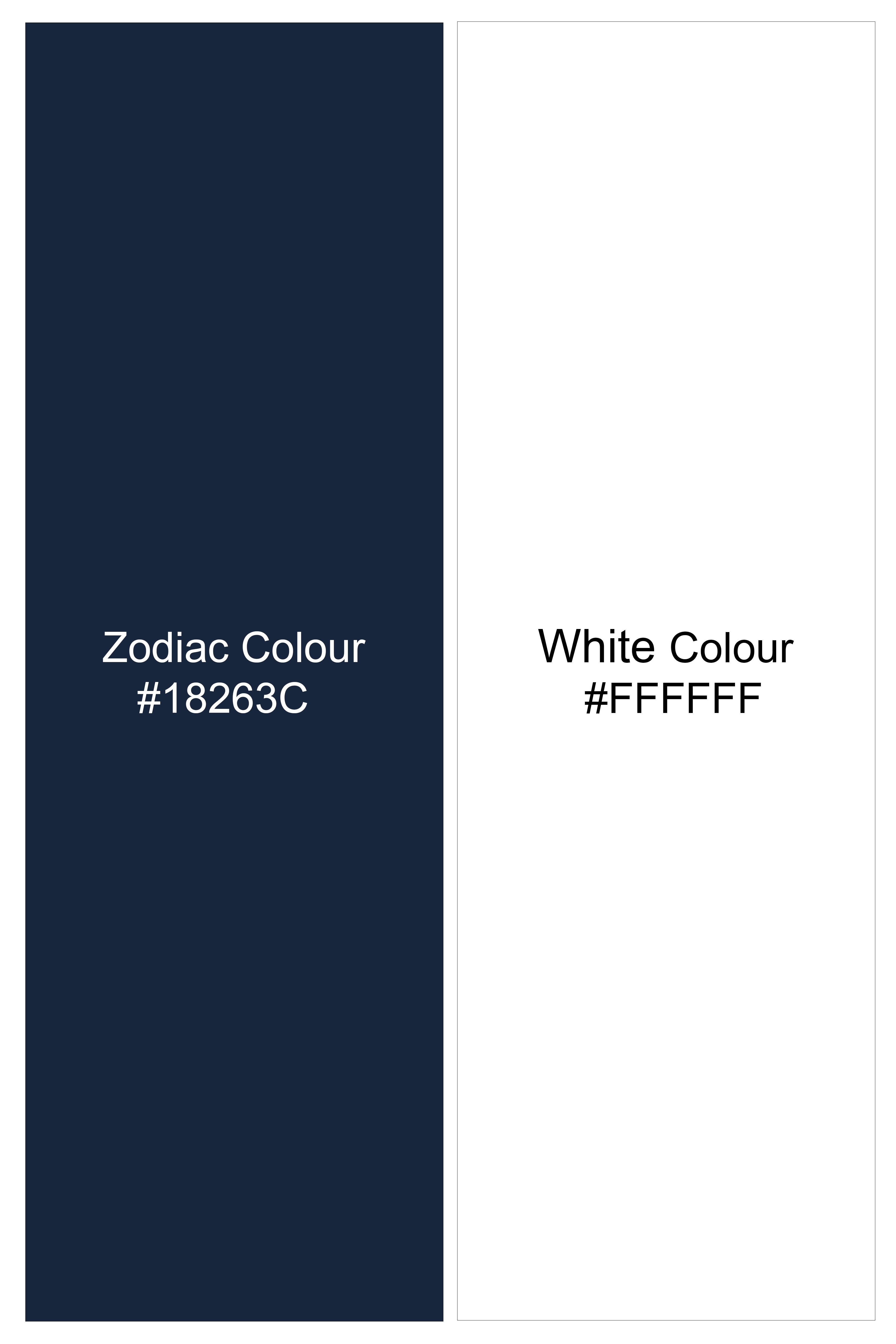Veritus-Zodiac Blue And Bright White Chalk Striped Wool Rich Slight Stretch Single Breasted Blazer