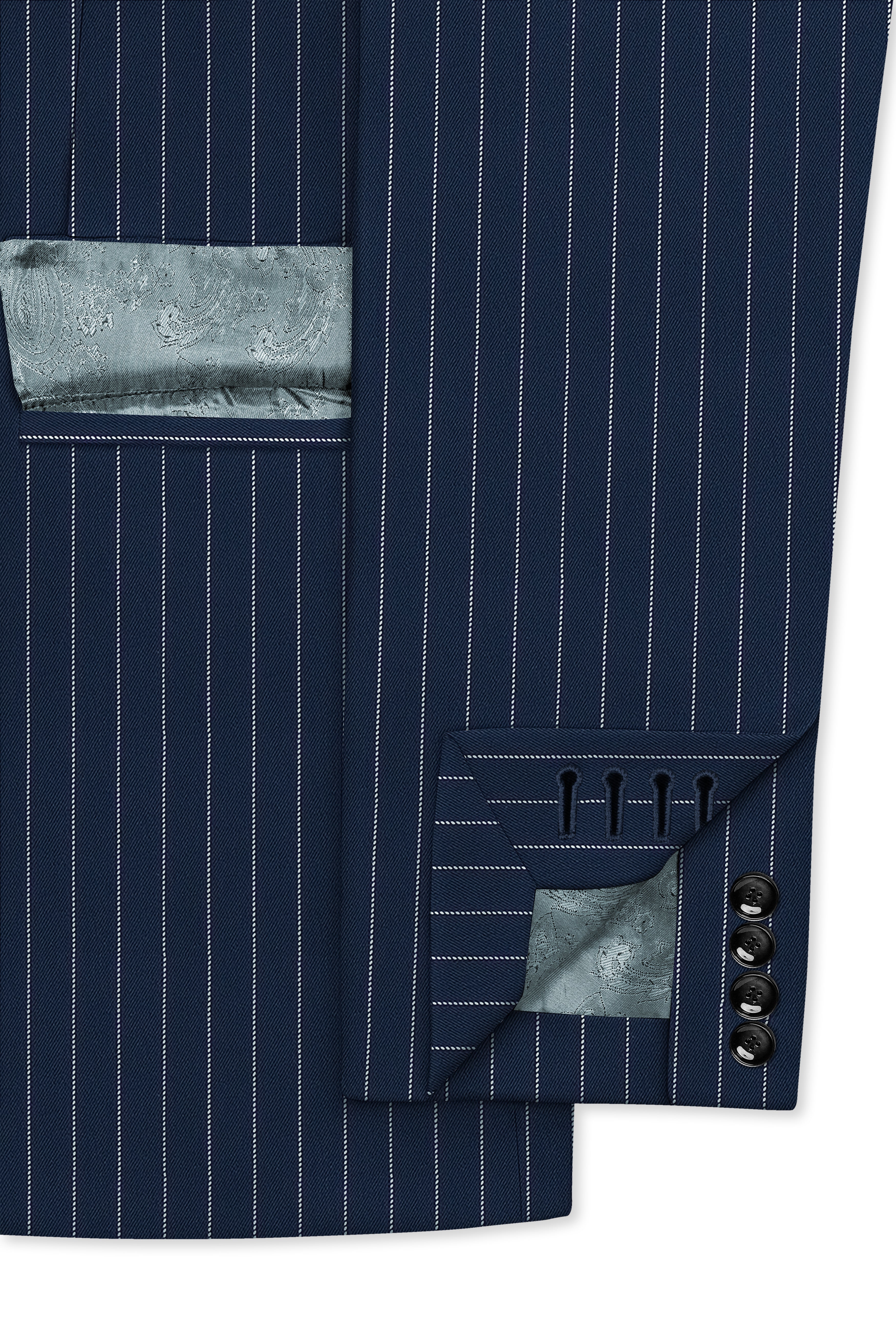 Veritus-Zodiac Blue And Bright White Chalk Striped Wool Rich Slight Stretch Single Breasted Blazer