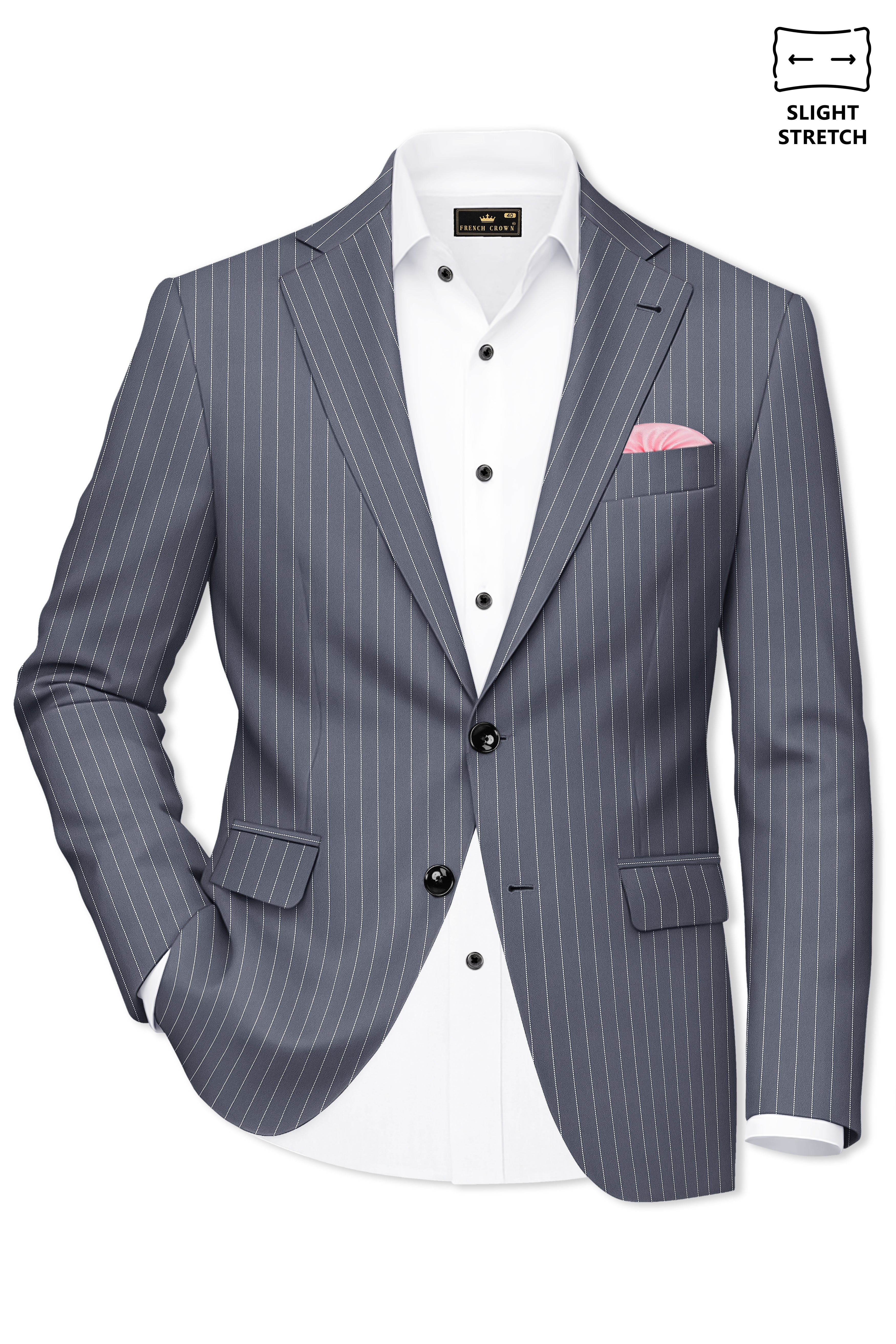 Vampire Gray Textured Premium Wool Blend Double Breasted Blazer