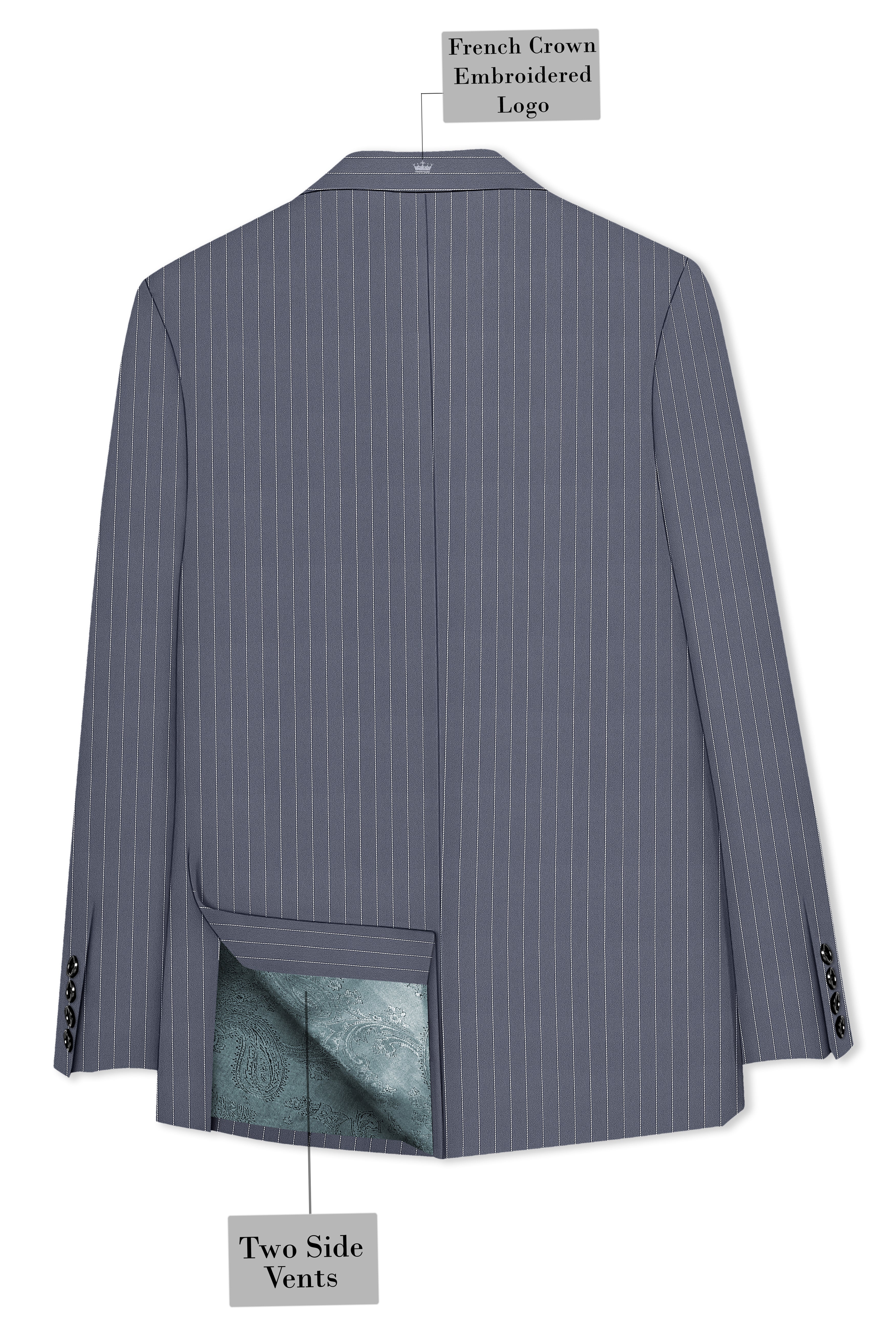 Monarch-Shark Gray And Bright White Chalk Striped Wool Rich Slight Stretch Single Breasted Blazer