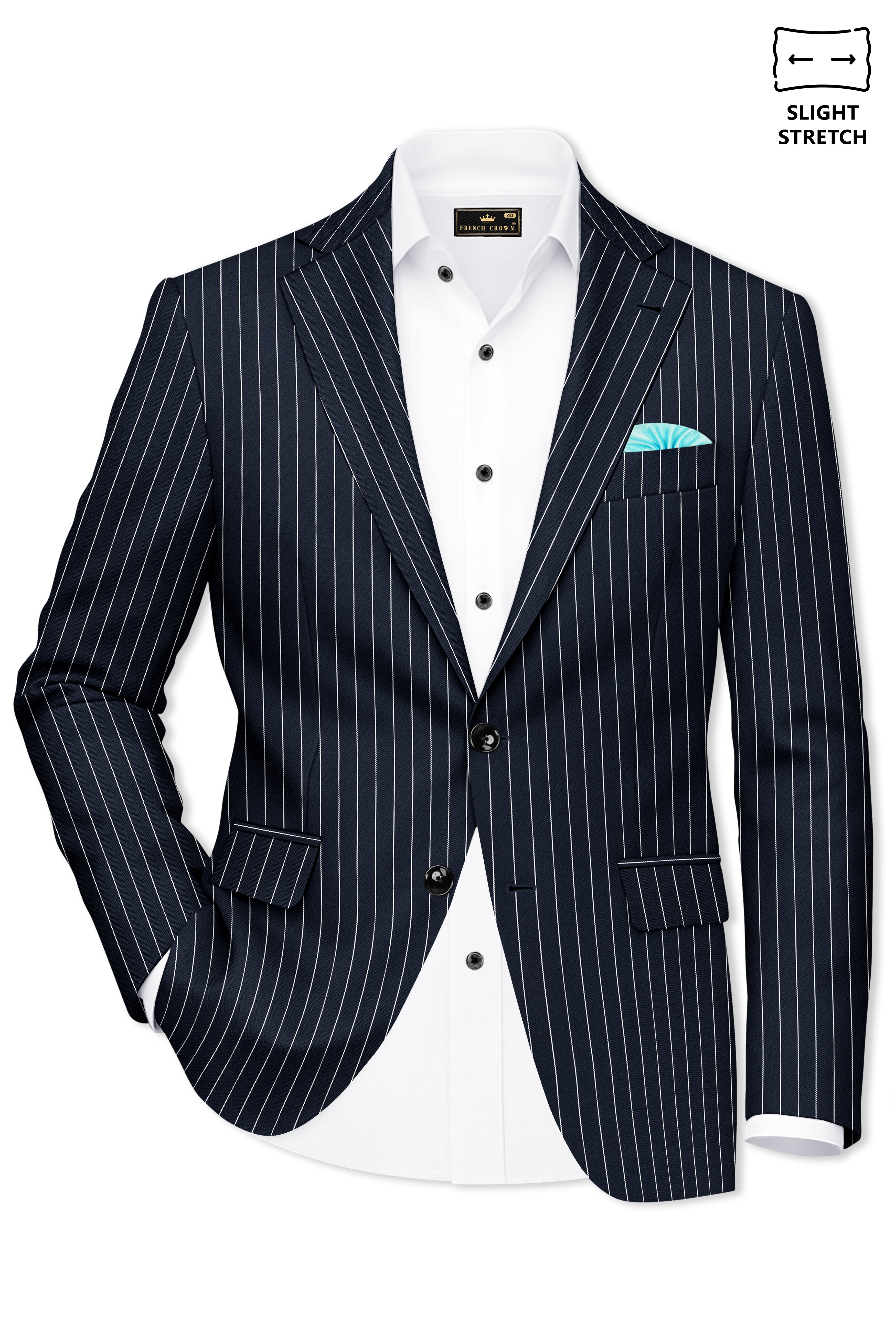 Echelon-Vulcan Blue Herringbone Striped Wool Rich Slight Stretch Single Breasted Blazer