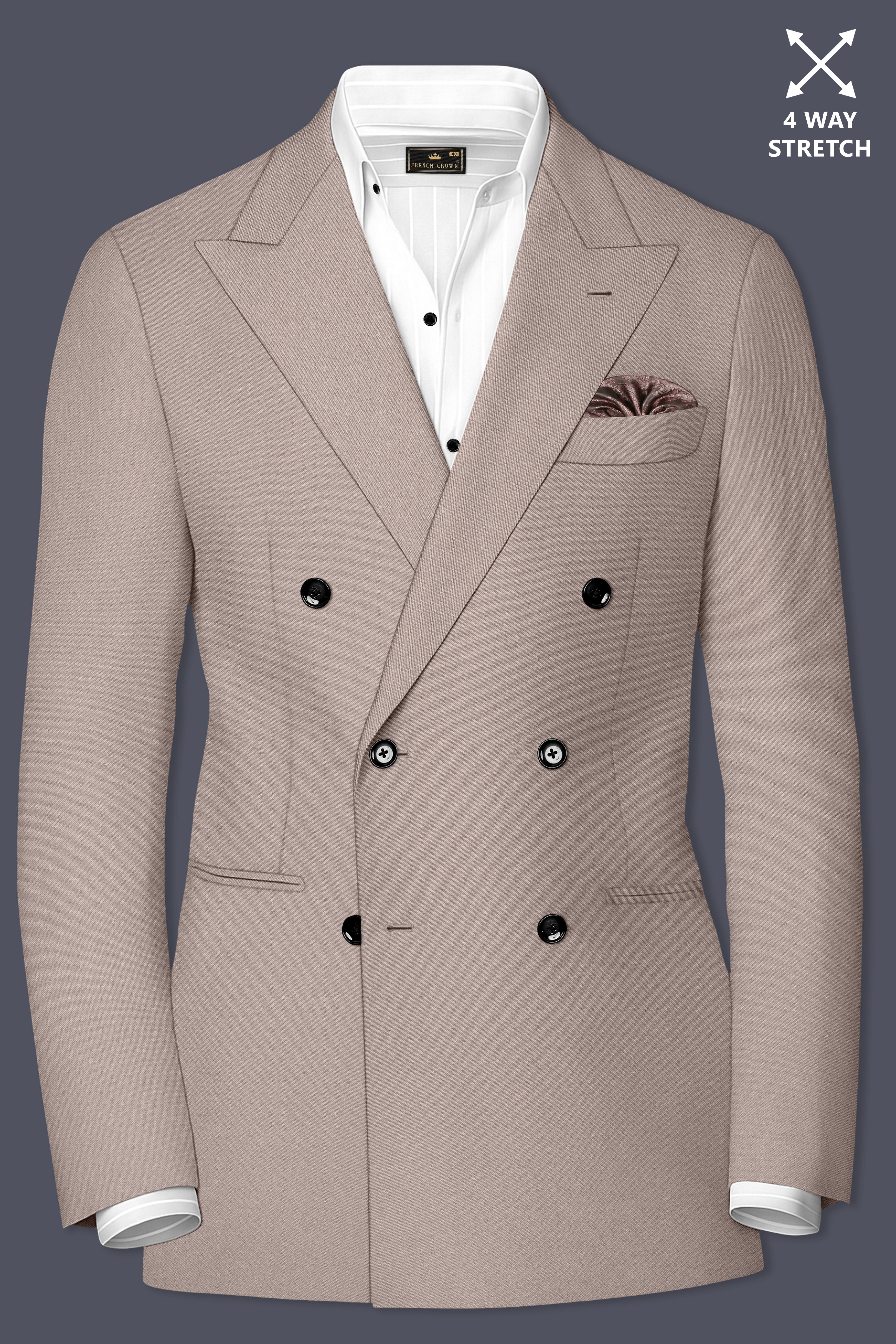 Fuchsia-Korean Spicy Pink 4-Way Stretch Wrinkle-Free Wool Rich Double Breasted Blazer