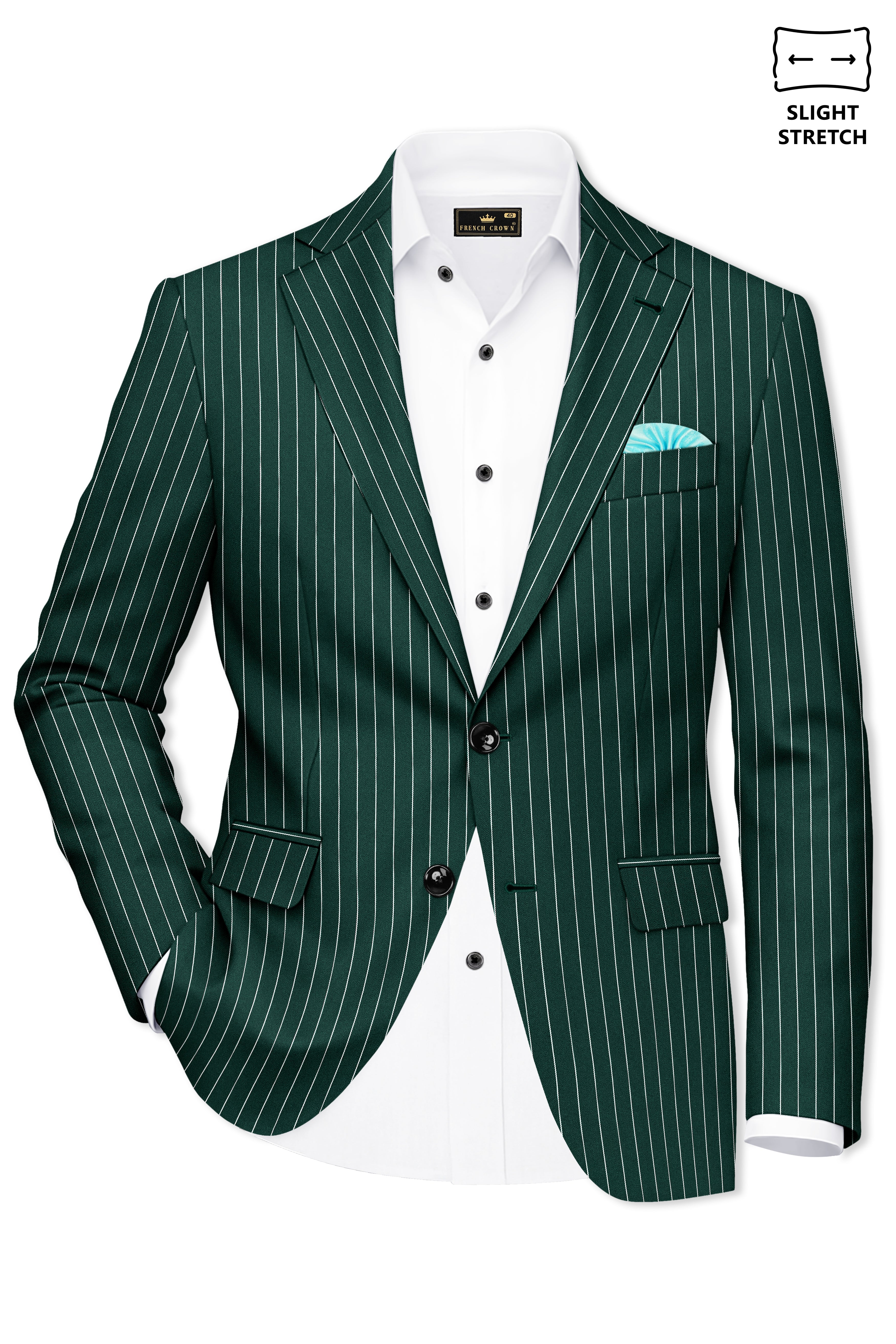 Arbor-Timber Green Herringbone Striped Wool Rich Slight Stretch Single Breasted Blazer