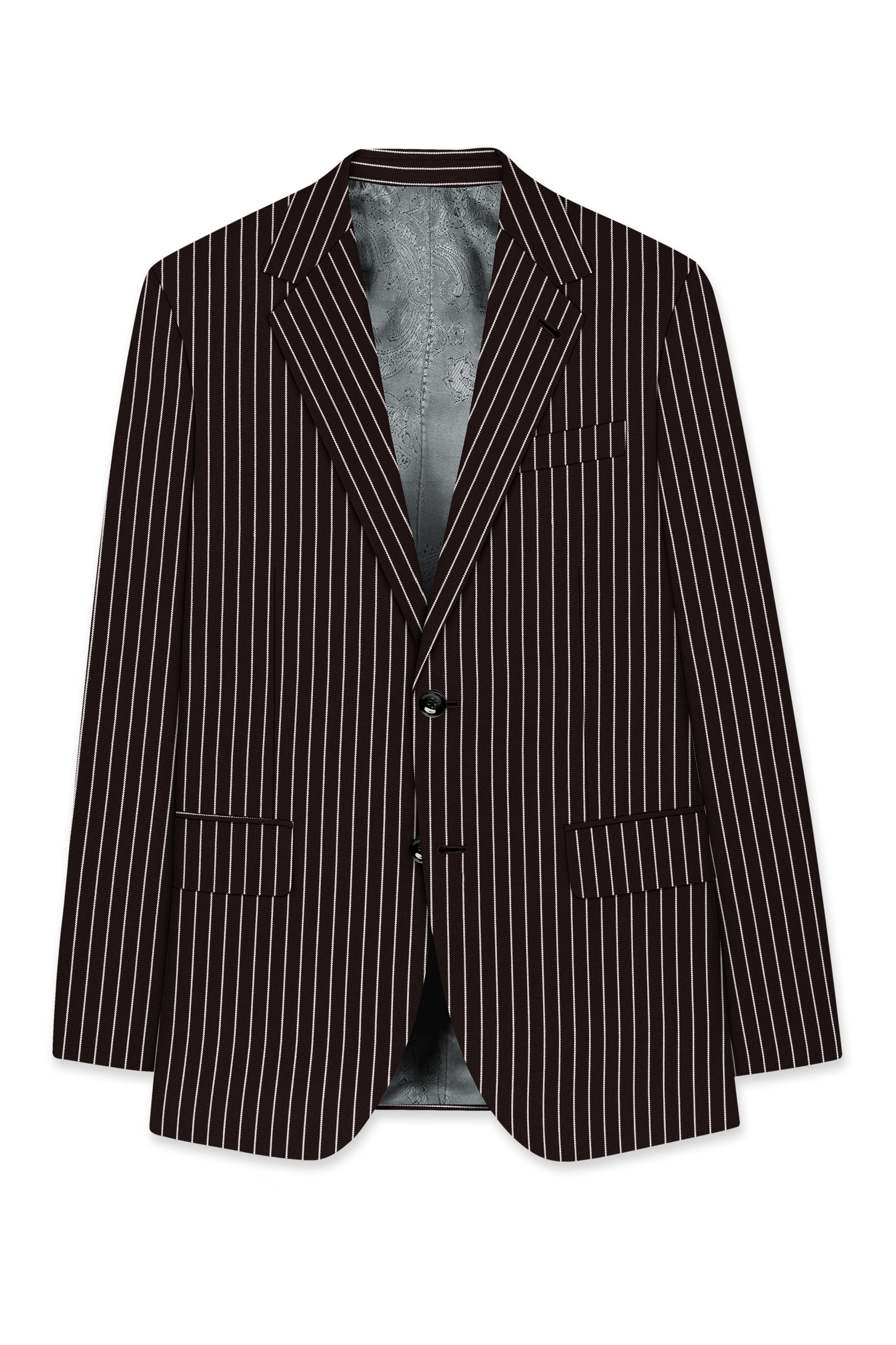 Bastion-Gondola Brown And Bright White Chalk Striped Wool Rich Slight Stretch Single Breasted Blazer