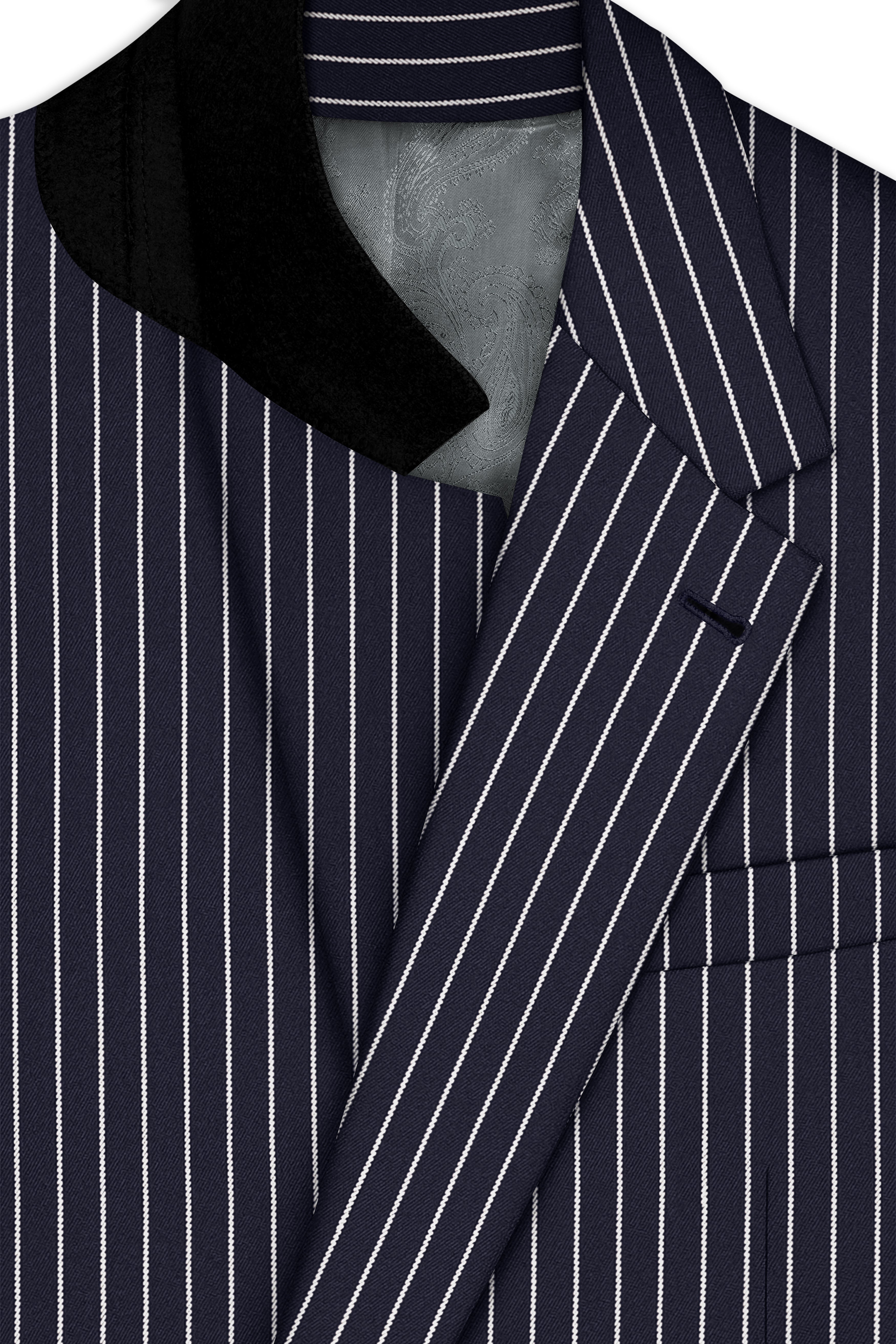 Maris-Baltic Sea Blue And Bright White Chalk Striped Wool Rich Slight Stretch Single Breasted Blazer