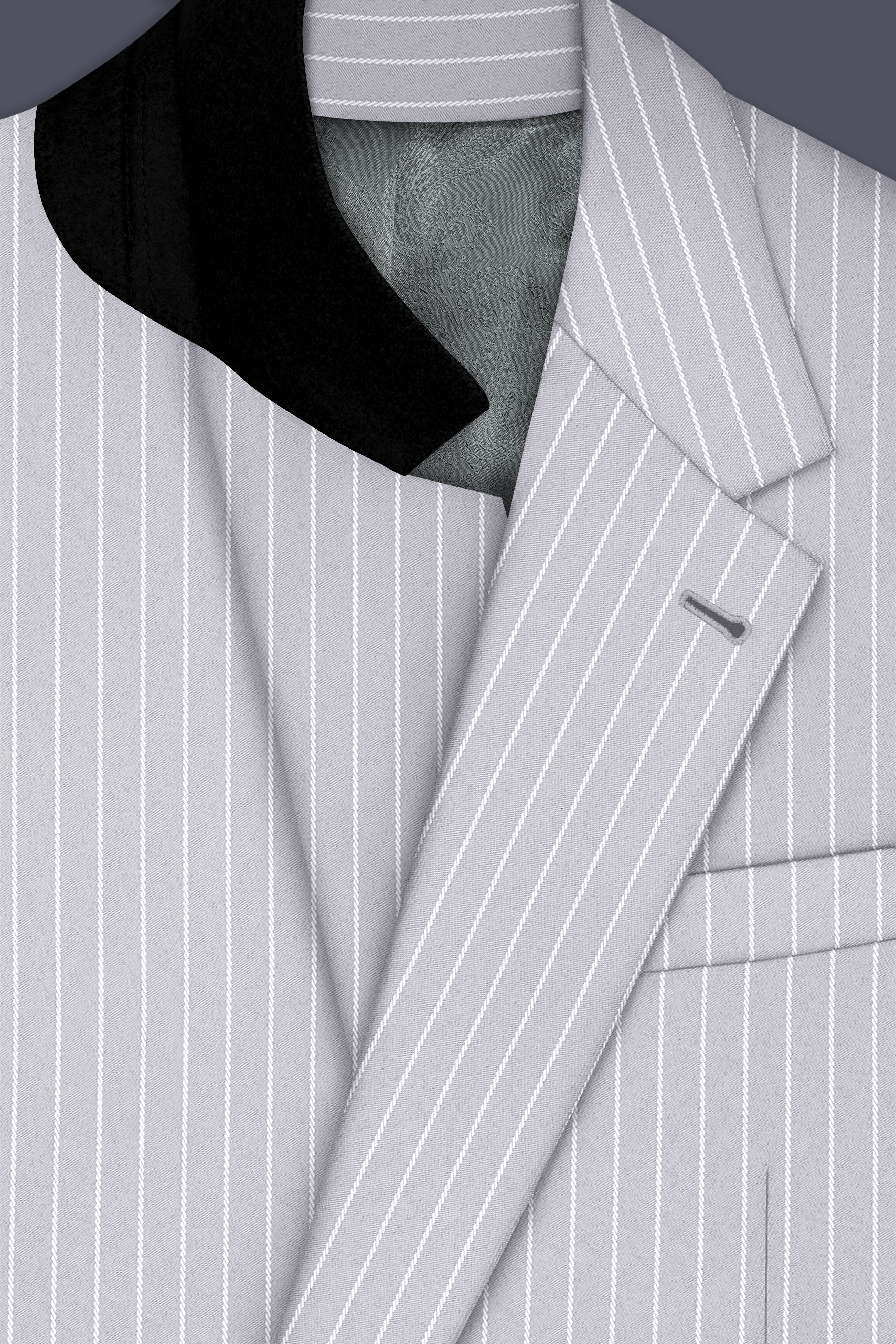 Sterlan-Goose Gray And Bright White Chalk Striped Wool Rich Slight Stretch Single Breasted Blazer