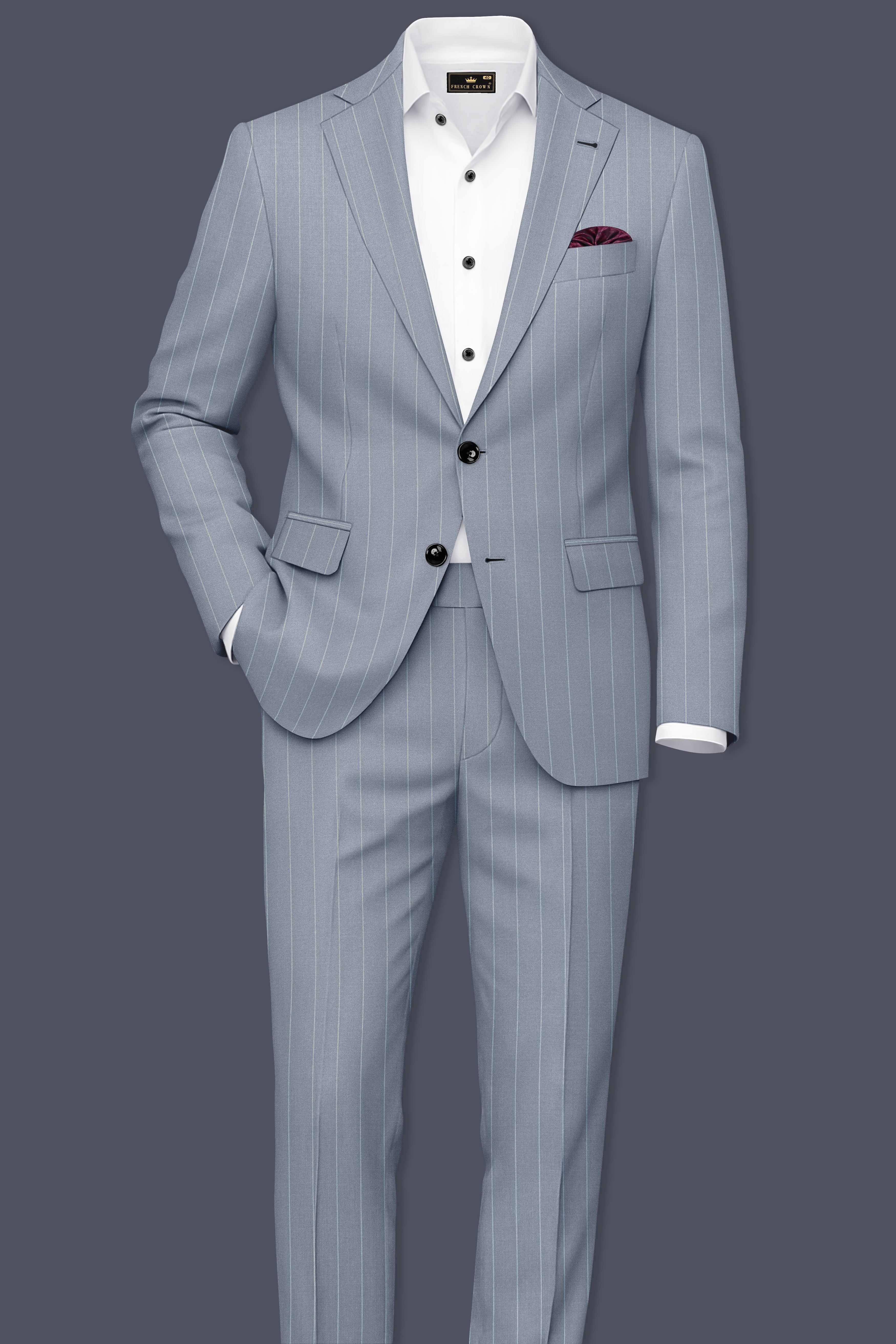Prestige-Regent Gray And Bright White Chalk Striped Wool Rich Slight Stretch Single Breasted Blazer