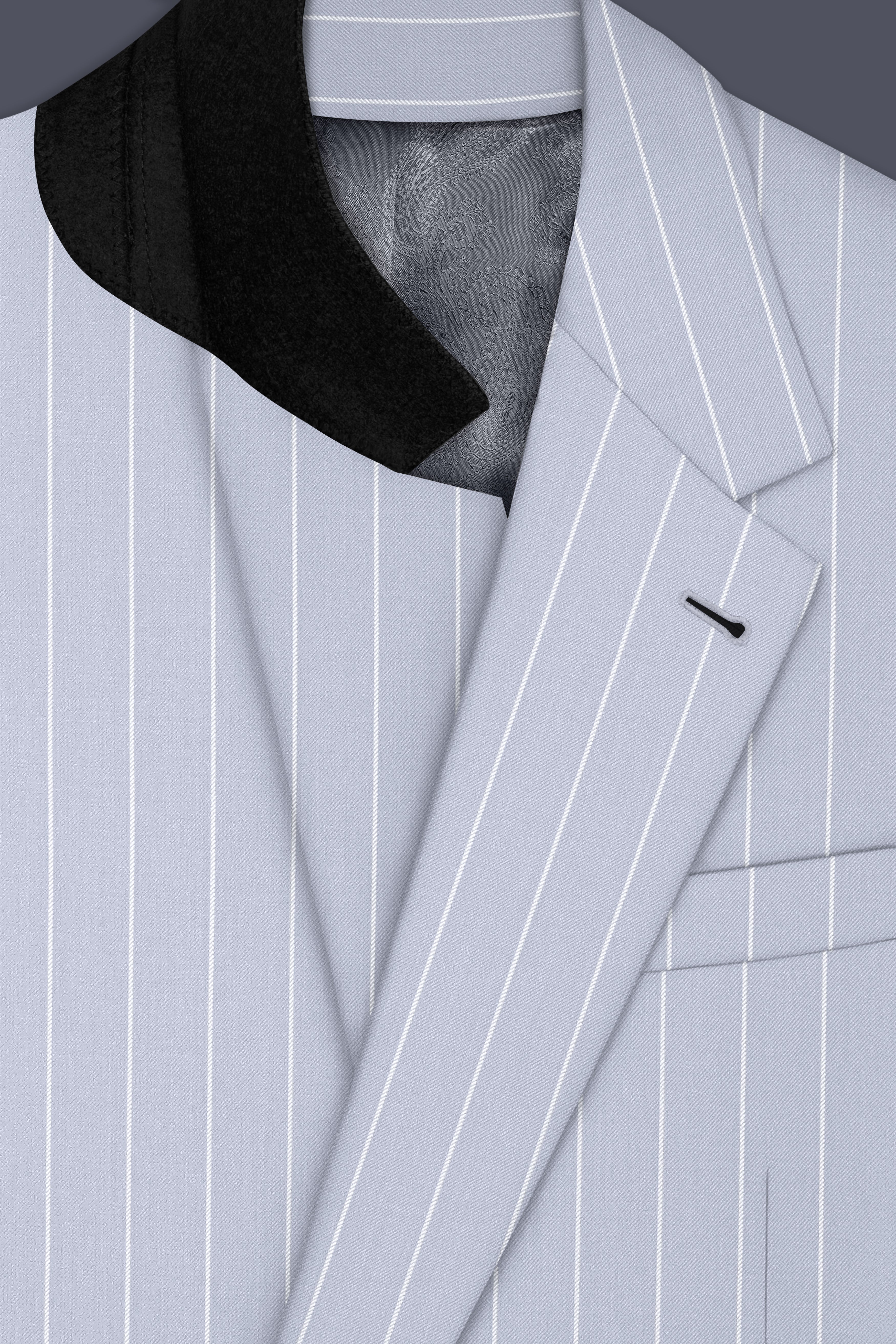Axiom-Loblolly Gray And Bright White Chalk Striped Wool Rich Slight Stretch Single Breasted Blazer