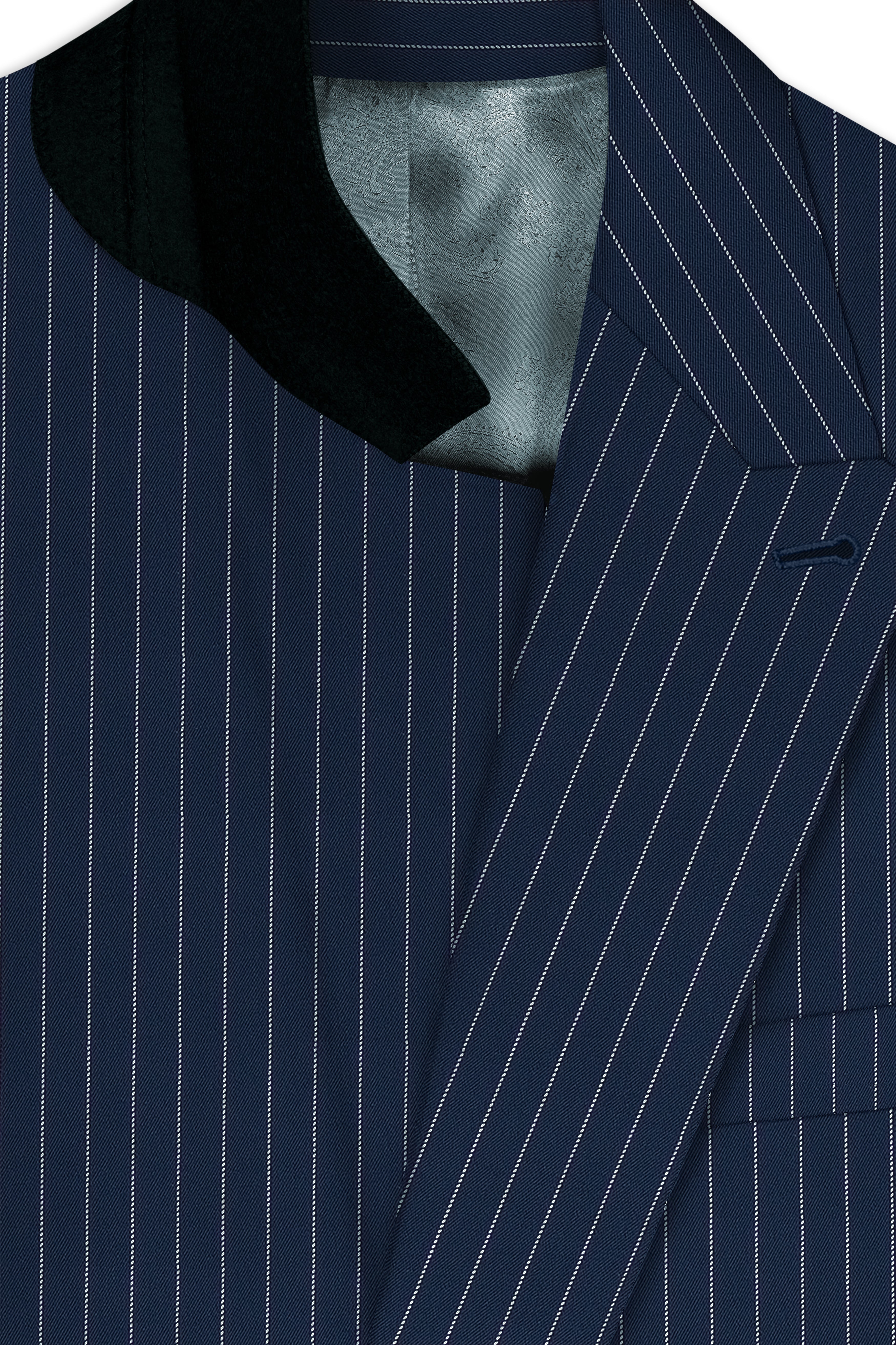 Veritus-Zodiac Blue And Bright White Chalk Striped Wool Rich Slight Stretch Double Breasted Blazer