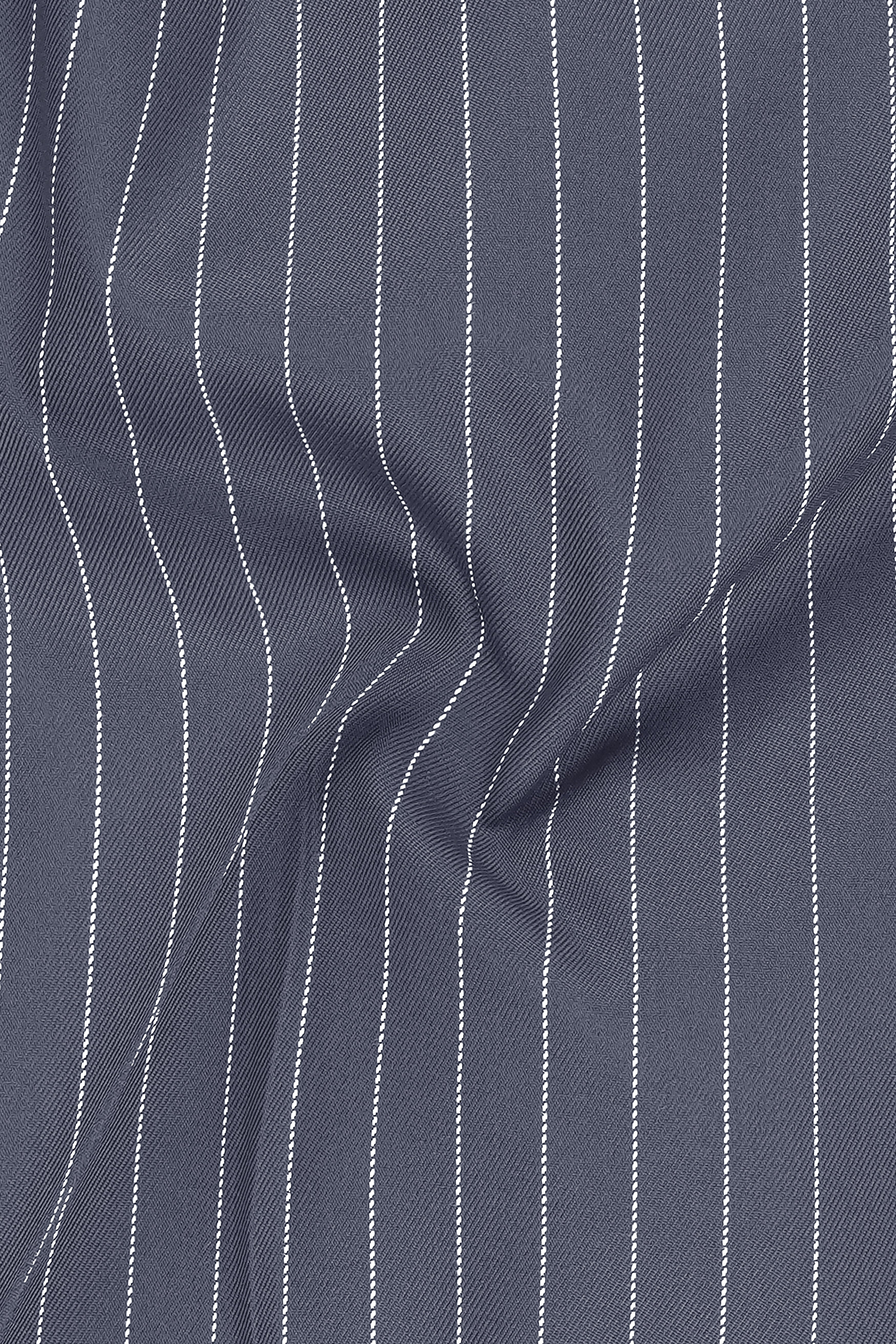 Monarch-Shark Gray And Bright White Chalk Striped Wool Rich Slight Stretch Double Breasted Blazer