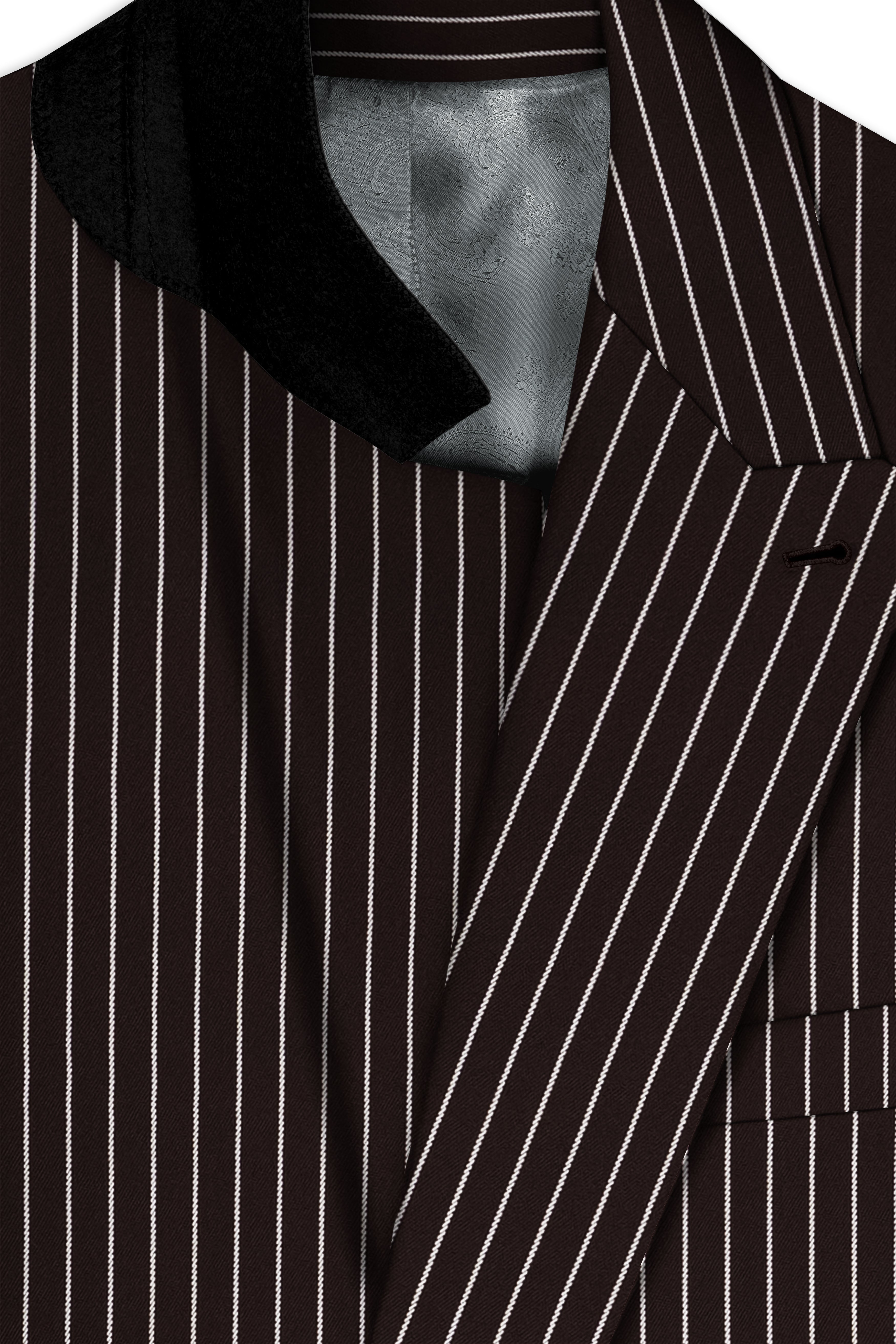Bastion-Gondola Brown And Bright White Chalk Striped Wool Rich Slight Stretch Double Breasted Blazer