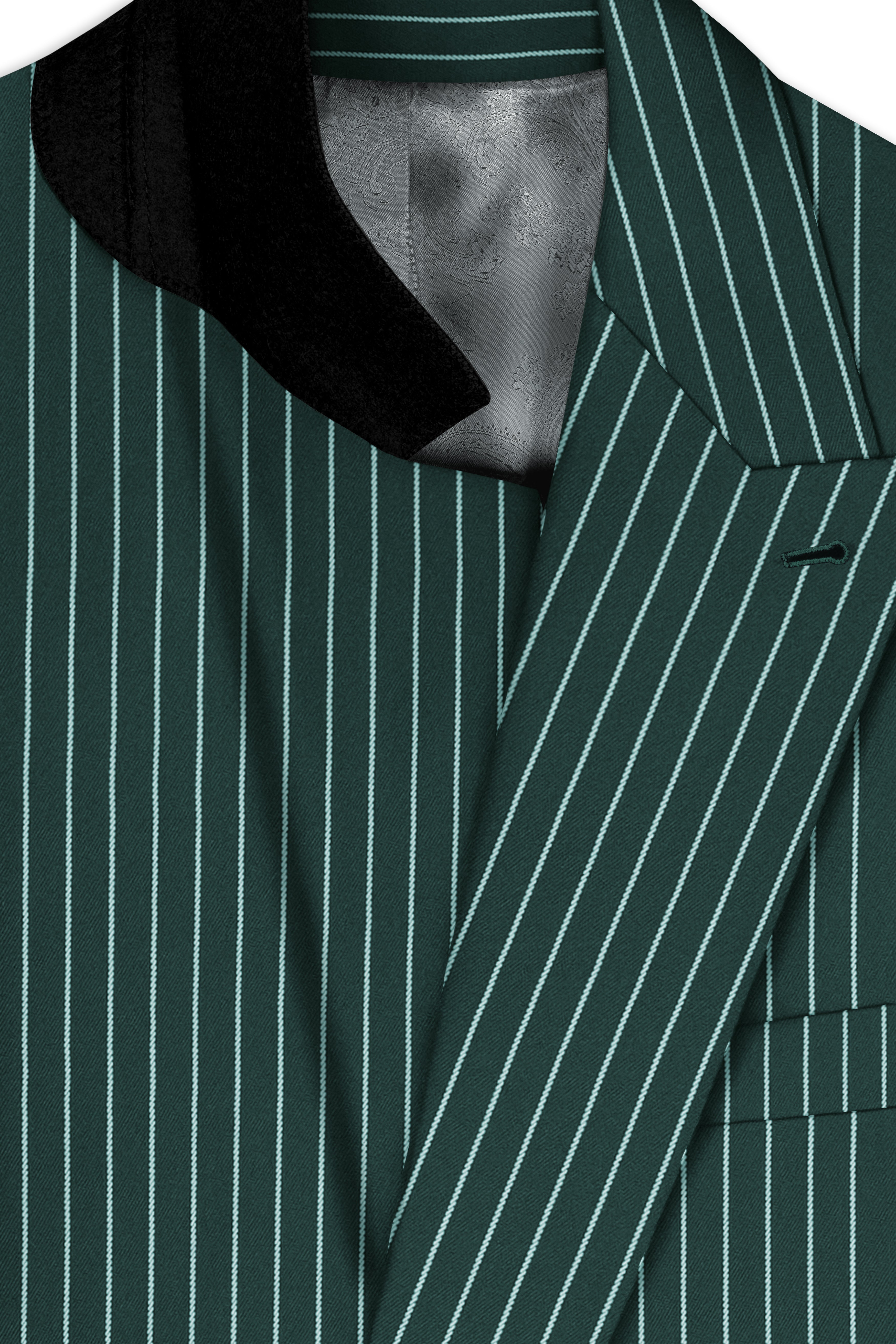 Forenza-Jungle Green And Bright White Chalk Striped Wool Rich Slight Stretch Double Breasted Blazer