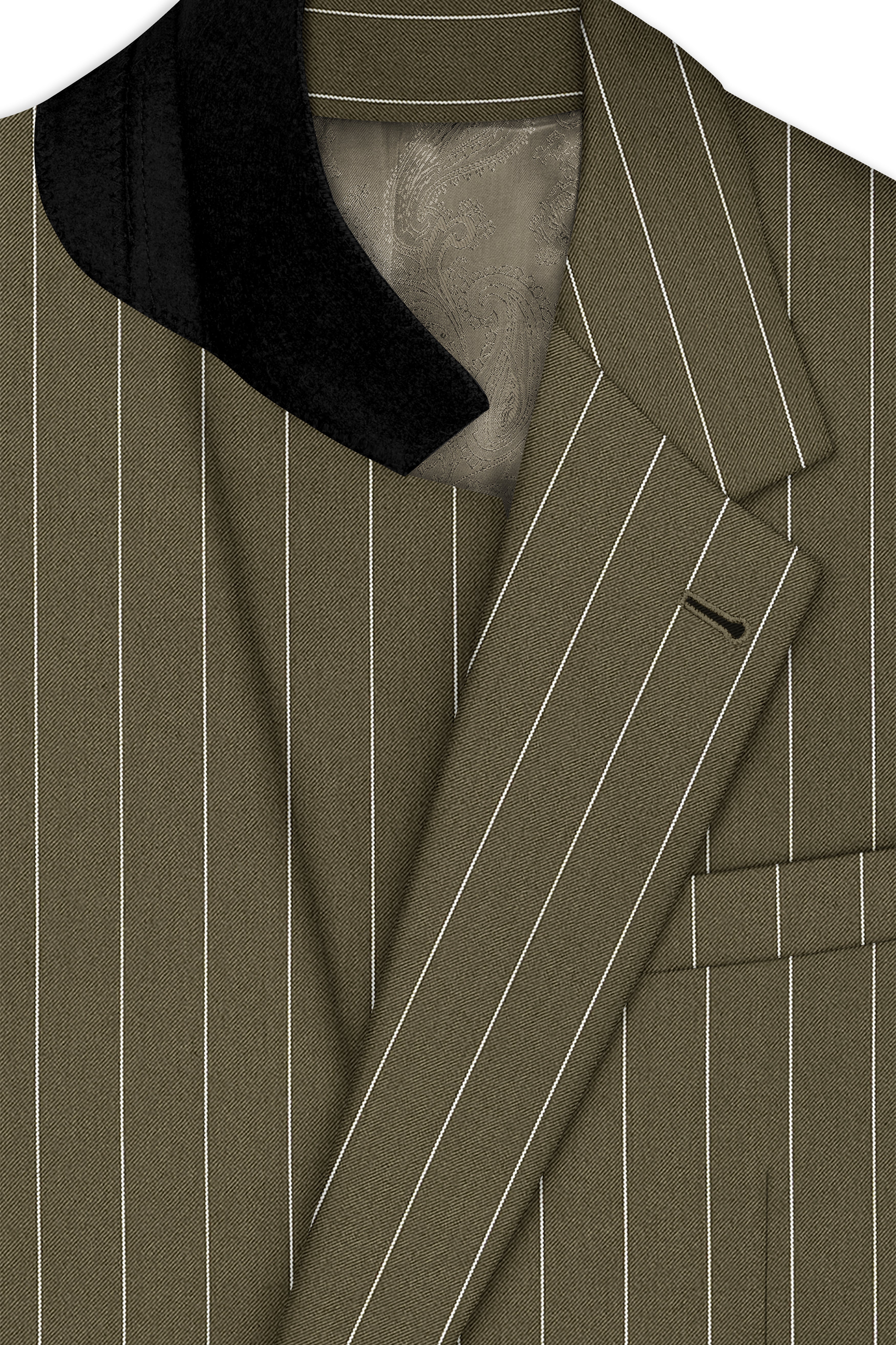 Pinacle-Hamlock Brown And Bright White Chalk Striped Wool Rich Slight Stretch Single Breasted Blazer