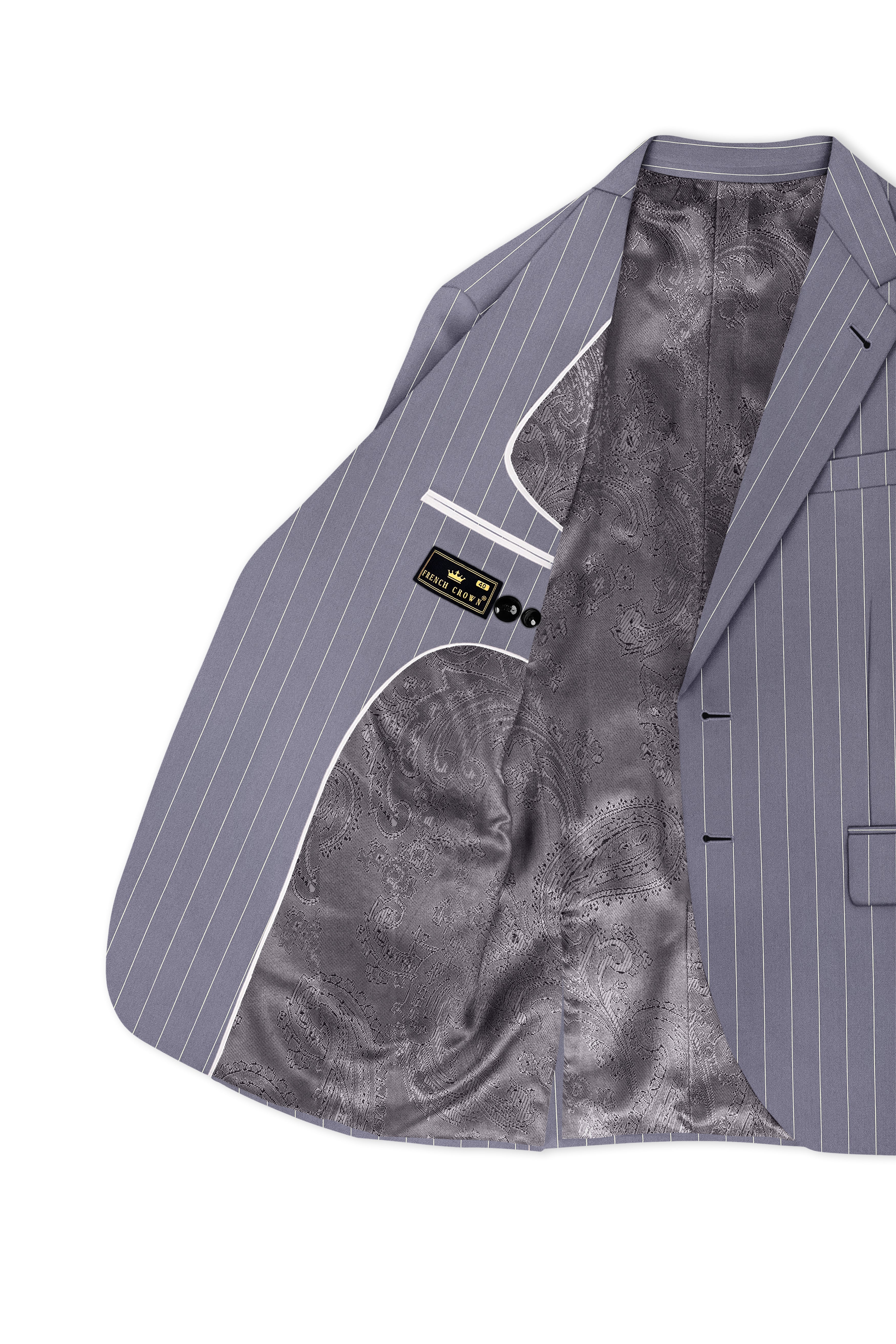 Regent-Mobster Gray And Bright White Chalk Striped Wool Rich Slight Stretch Single Breasted Blazer