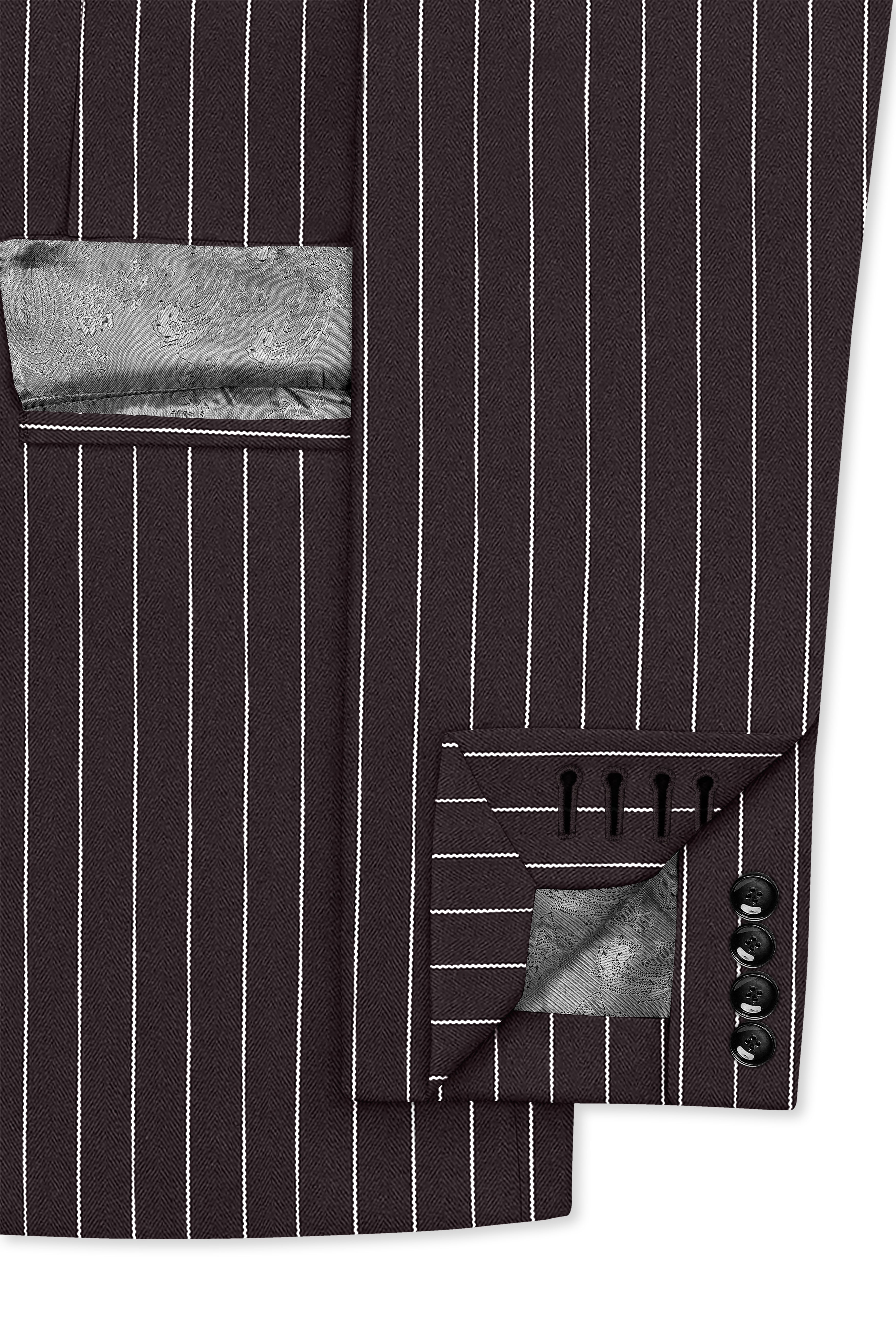 Volt-Thunder Brown Herringbone Striped Wool Rich Slight Stretch Single Breasted Blazer