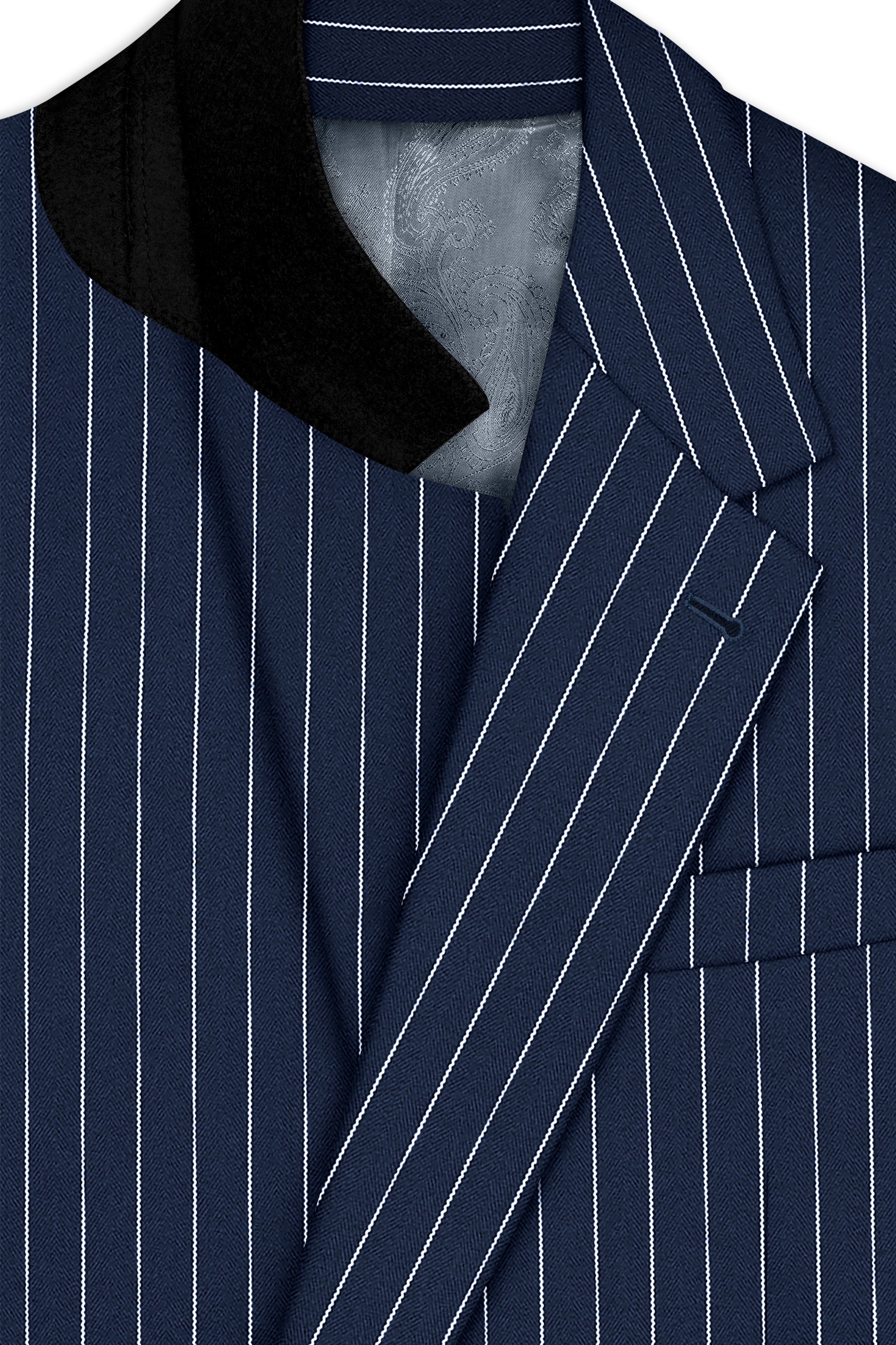 Astris-Space Blue Herringbone Striped Wool Rich Slight Stretch Single Breasted Blazer