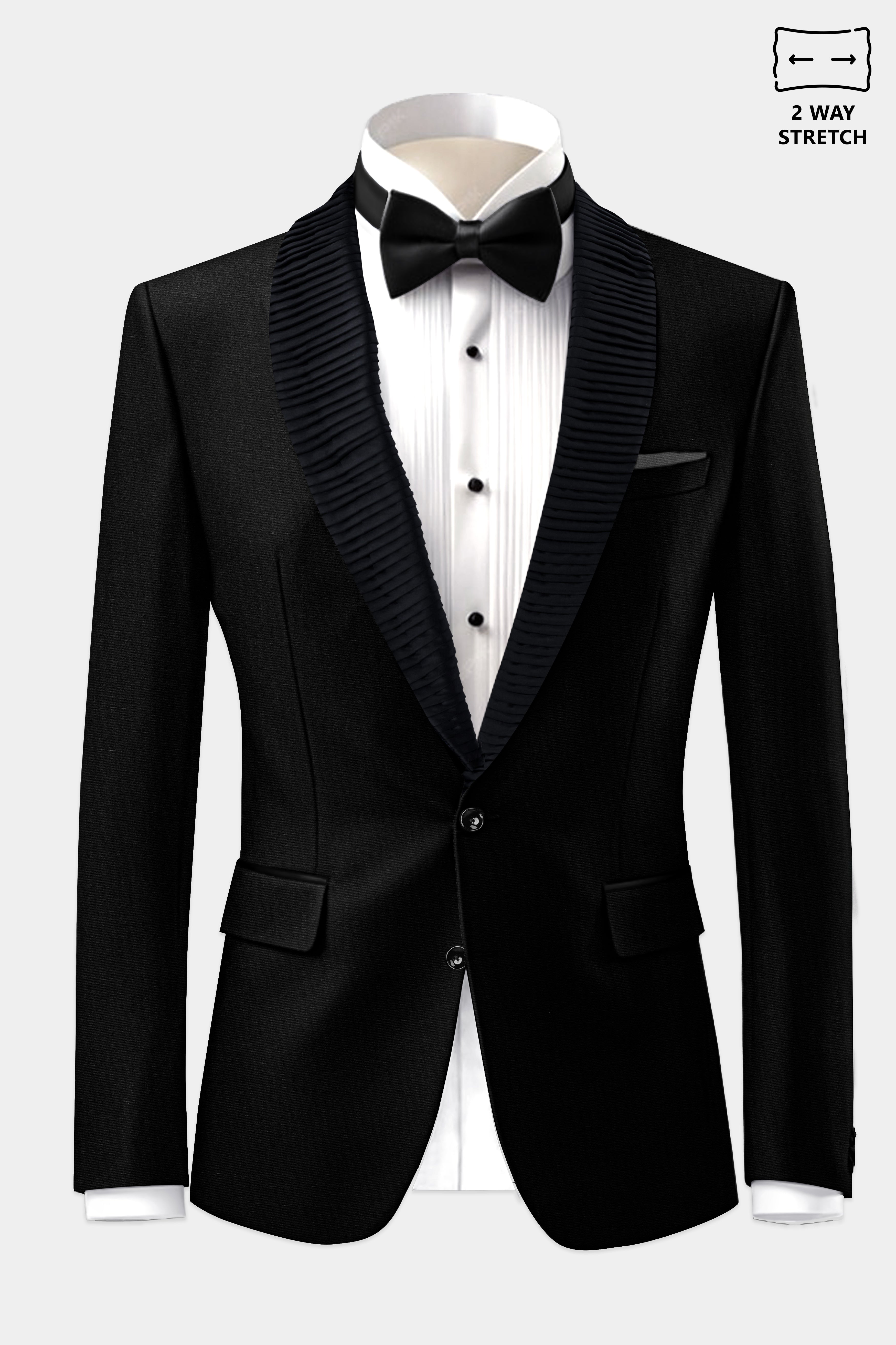 Jade Black Stretchable Subtle Sheen Designer Dinner Tuxedo Blazer