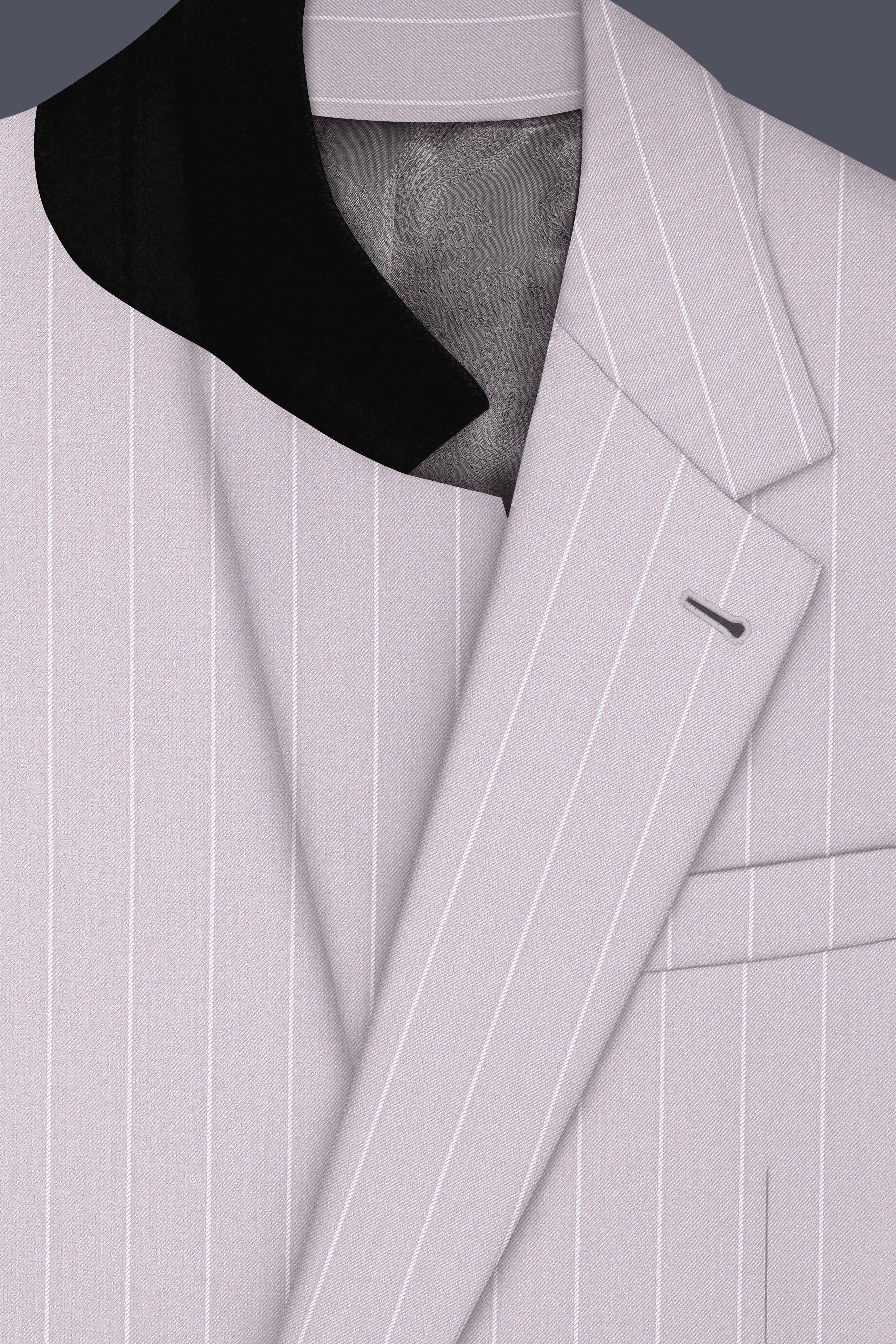Roselle-Thistle Pink And Bright White Chalk Striped Wool Rich Slight Stretch Single Breasted Blazer