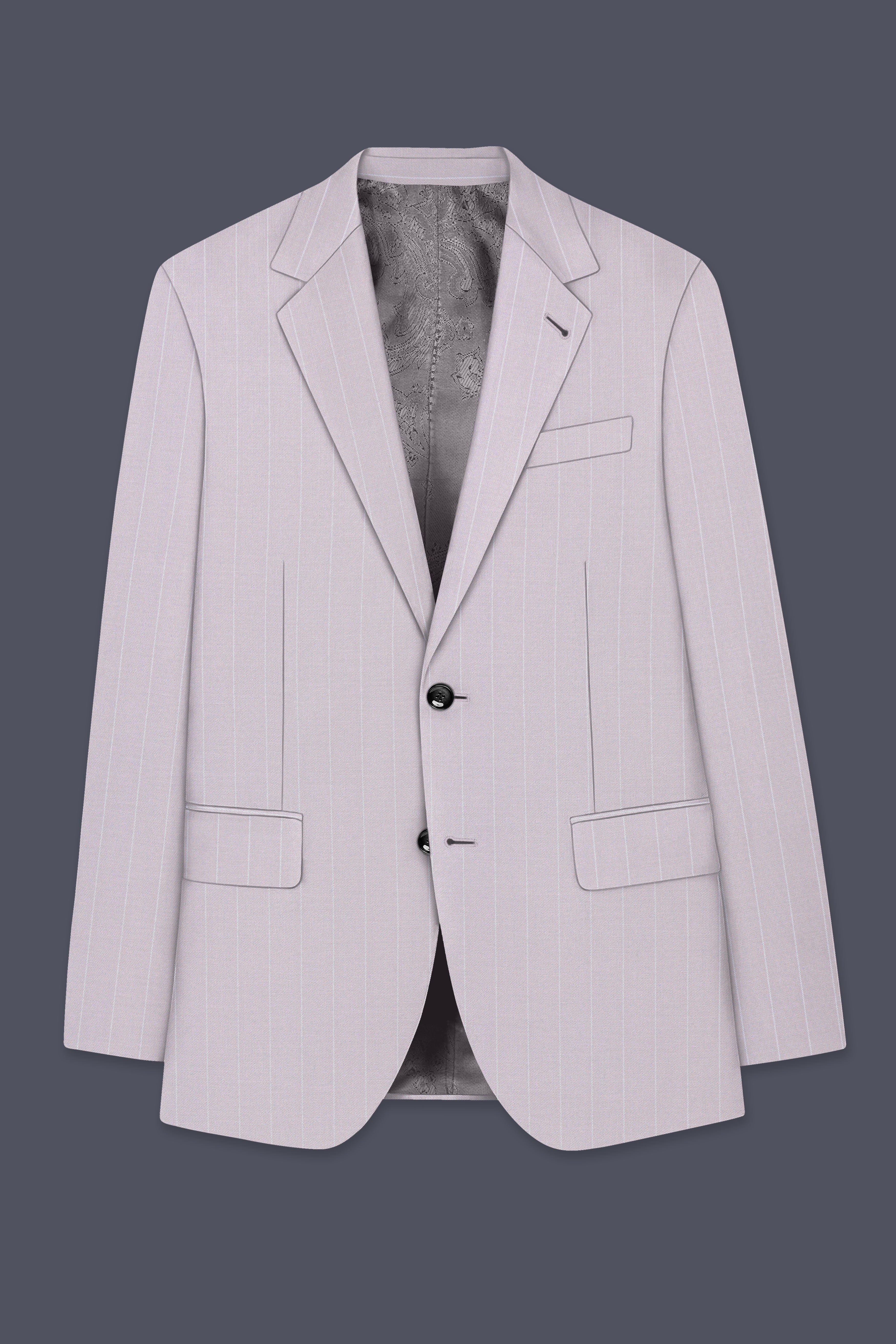 Roselle-Thistle Pink And Bright White Chalk Striped Wool Rich Slight Stretch Single Breasted Blazer