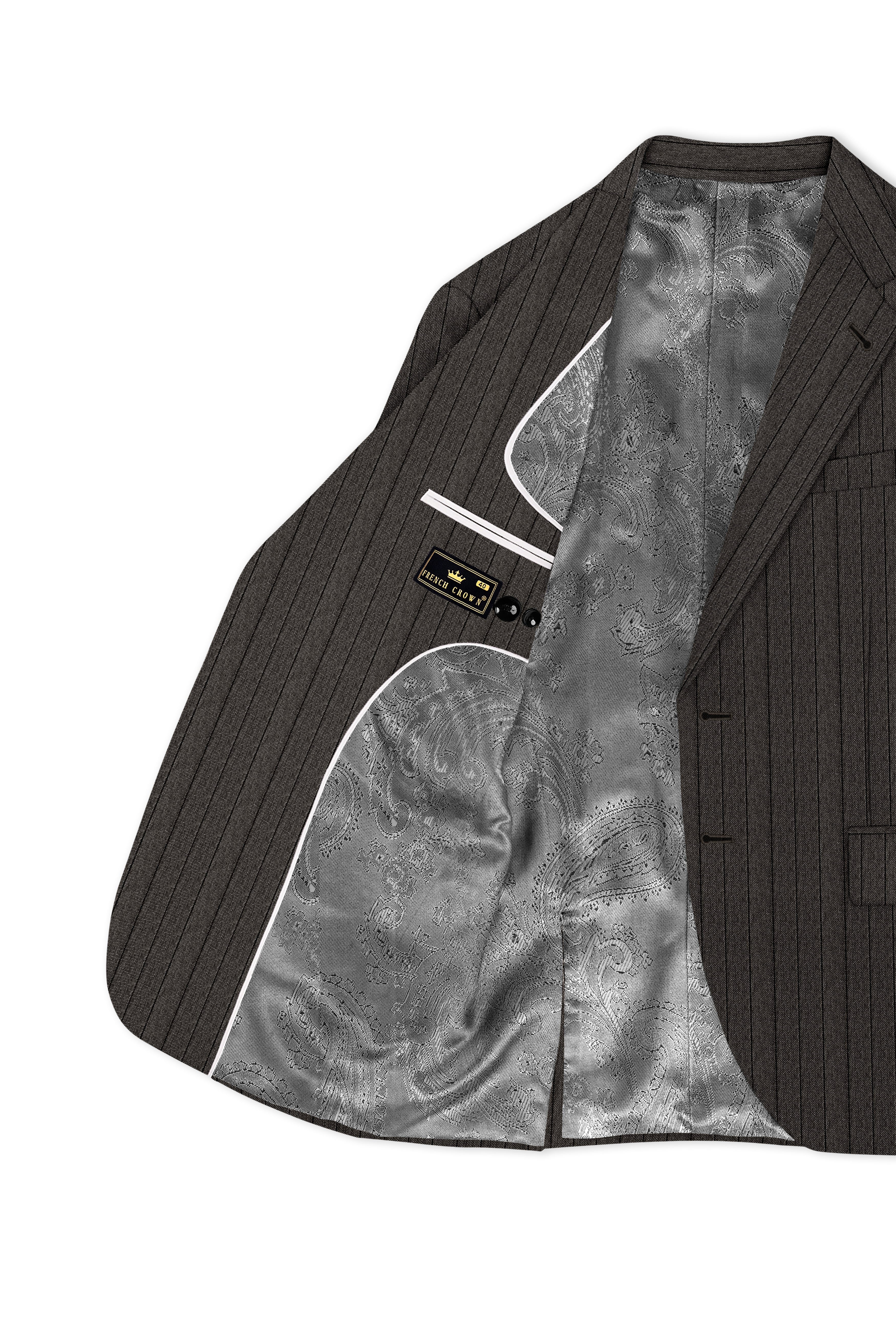 Heritage-Iridium Brown And Bright White Chalk Striped Wool Rich Slight Stretch Single Breasted Blazer