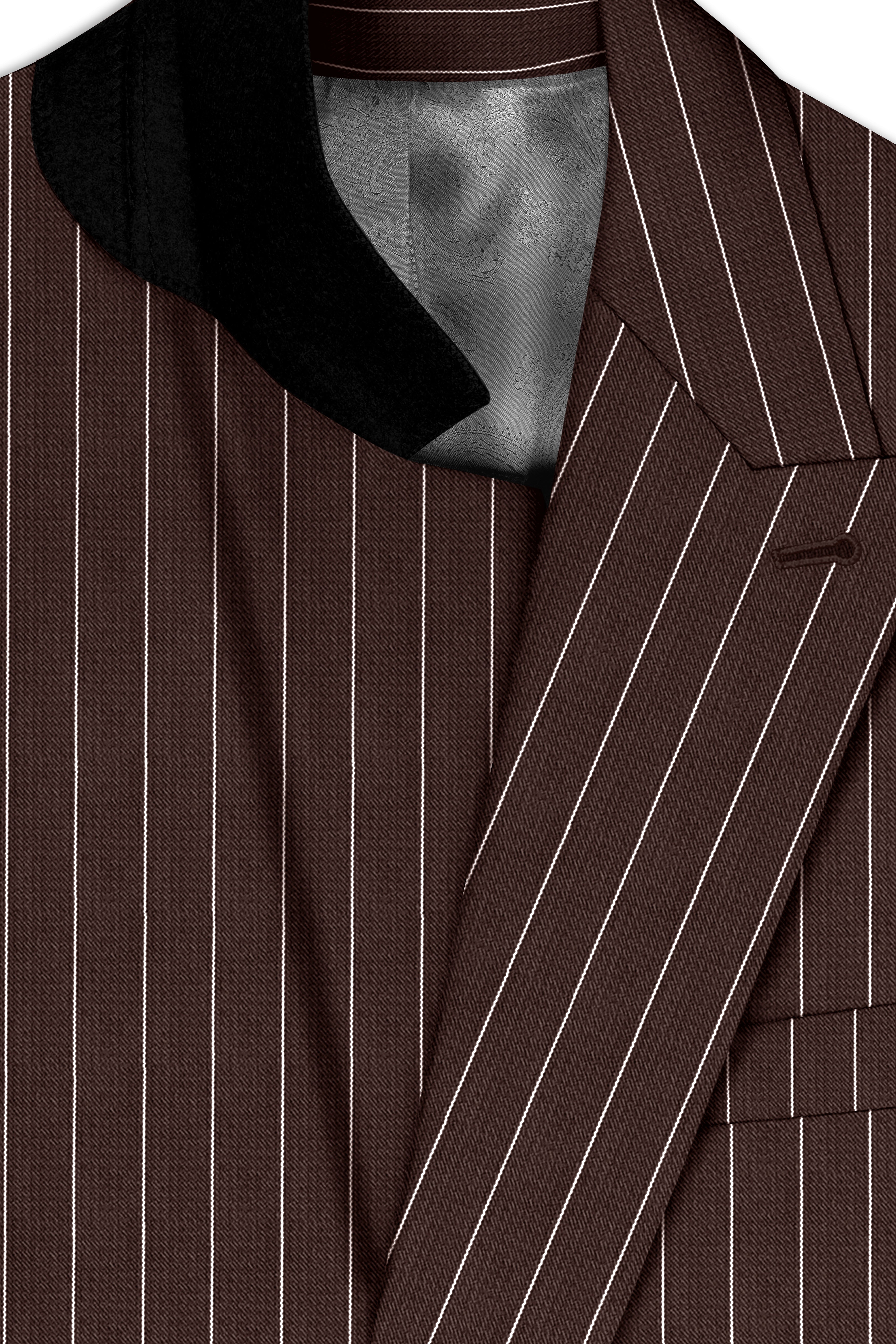Bristol-Bistre Brown And Bright White Chalk Striped Wool Rich Slight Stretch Double Breasted Blazer