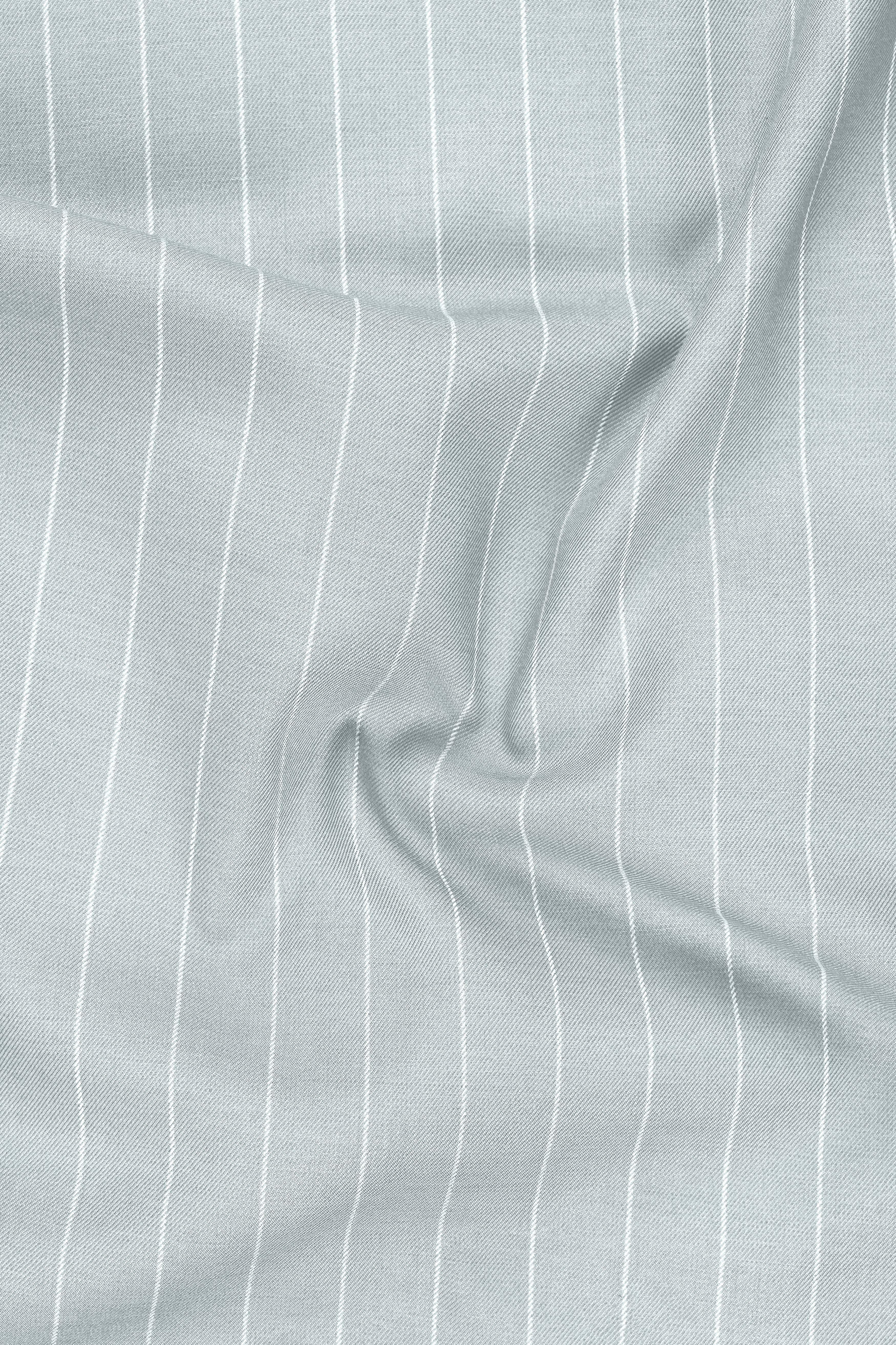 Slate-Tiara Gray And Bright White Chalk Striped Wool Rich Slight Stretch Double Breasted Blazer