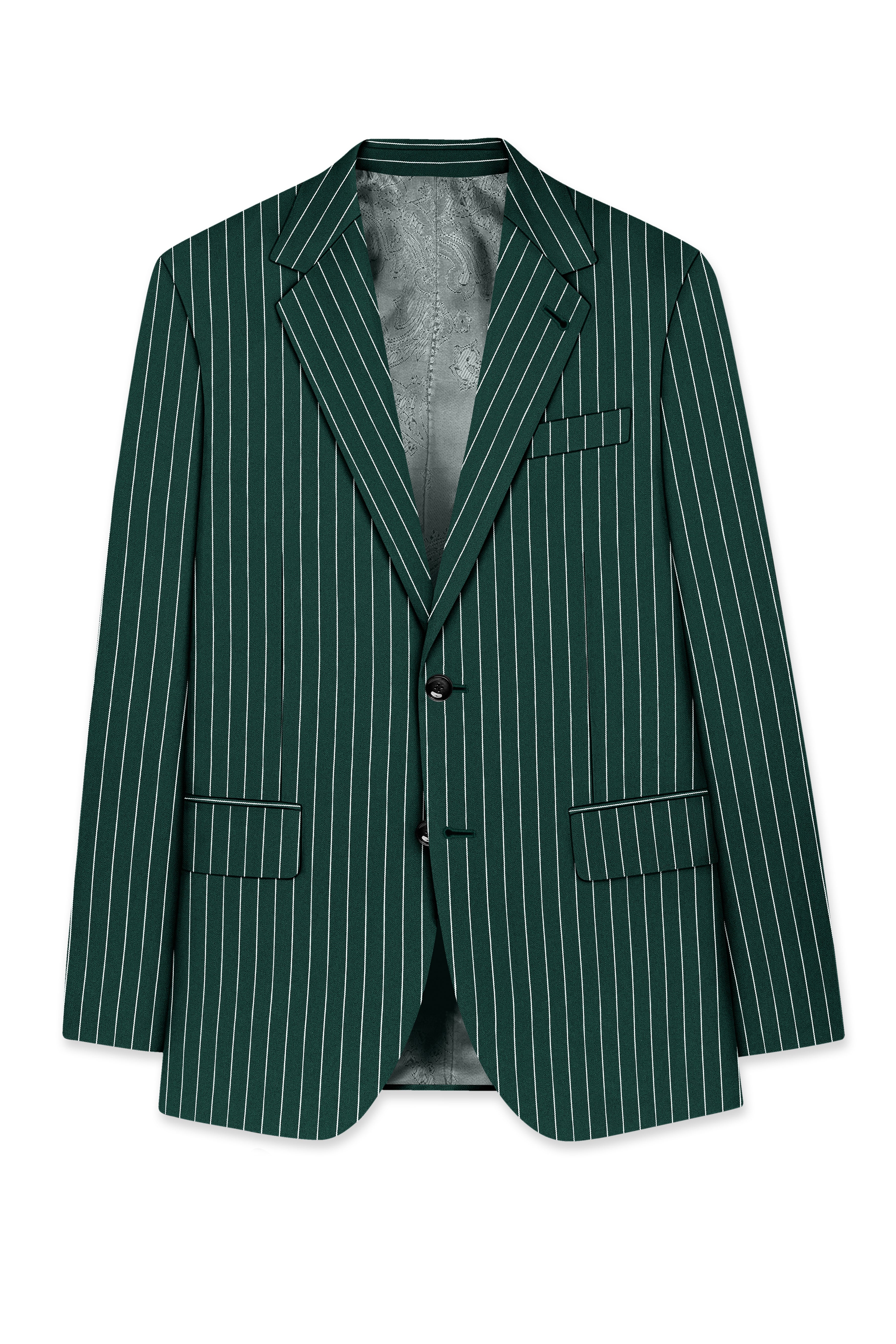 Arbor-Timber Green Herringbone Striped Wool Rich Slight Stretch Single Breasted Blazer