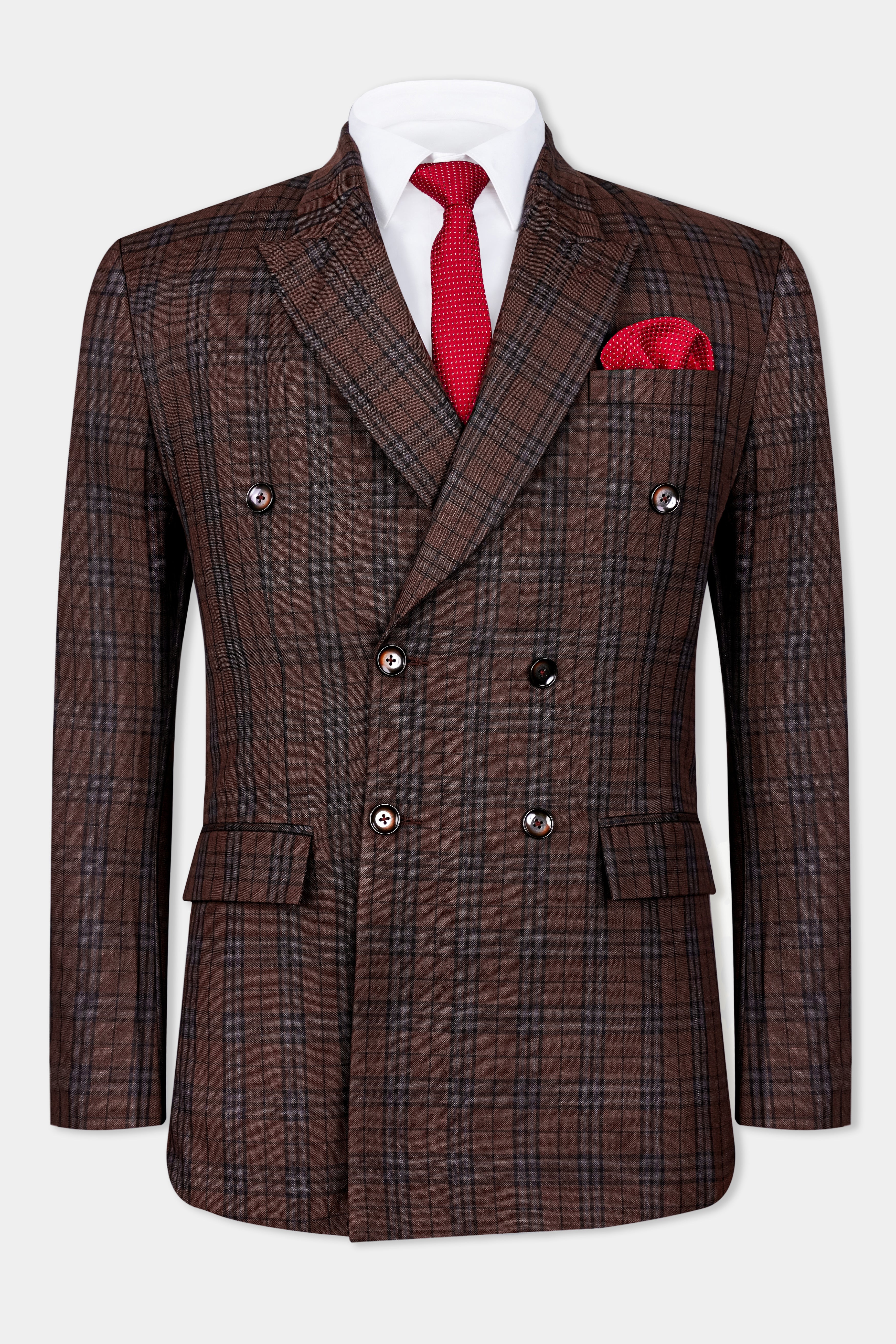 Gingerbread Plaid Wool blend Double-Brested Blazer