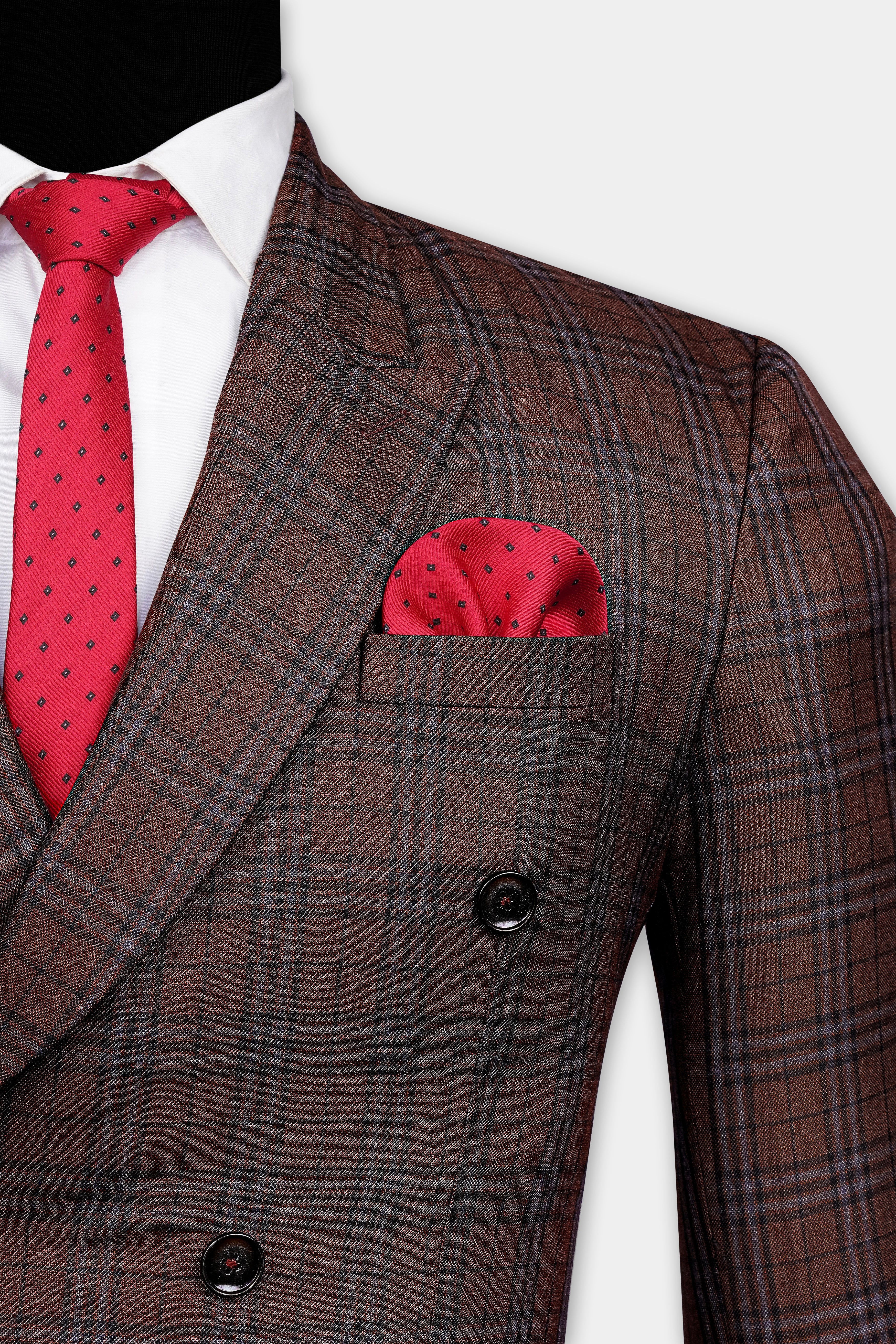 Gingerbread Plaid Wool blend Double-Brested Blazer