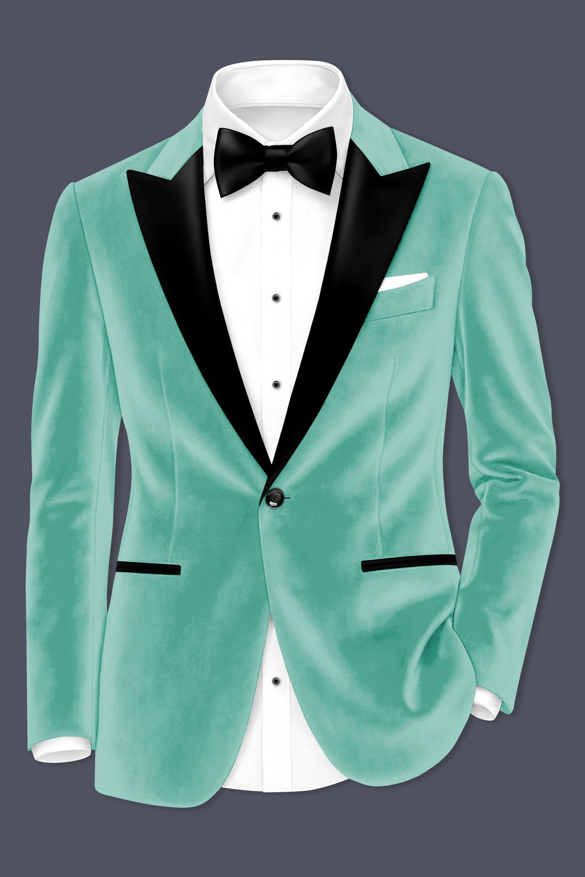 Sapphire-Cyan Blue Velvet Peak Lapel Tuxedo Blazer