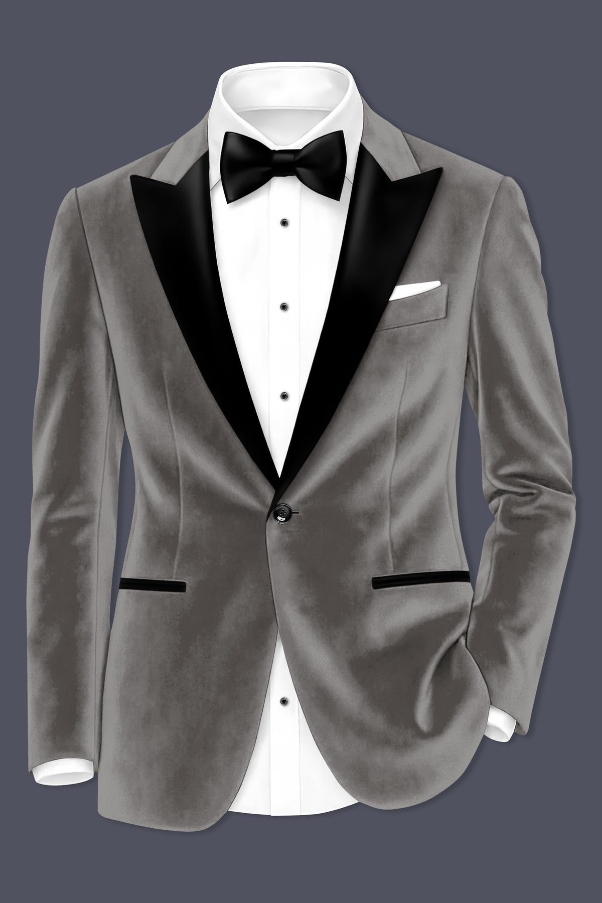 Noir-Chicago Gray Velvet Peak Lapel Tuxedo Blazer