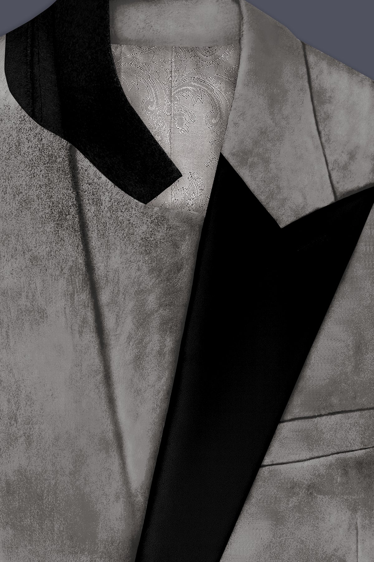 Noir-Chicago Gray Velvet Peak Lapel Tuxedo Blazer